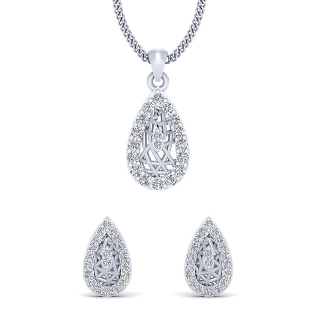GOLD MESH DIAMOND PENDANT EARRINGS SET