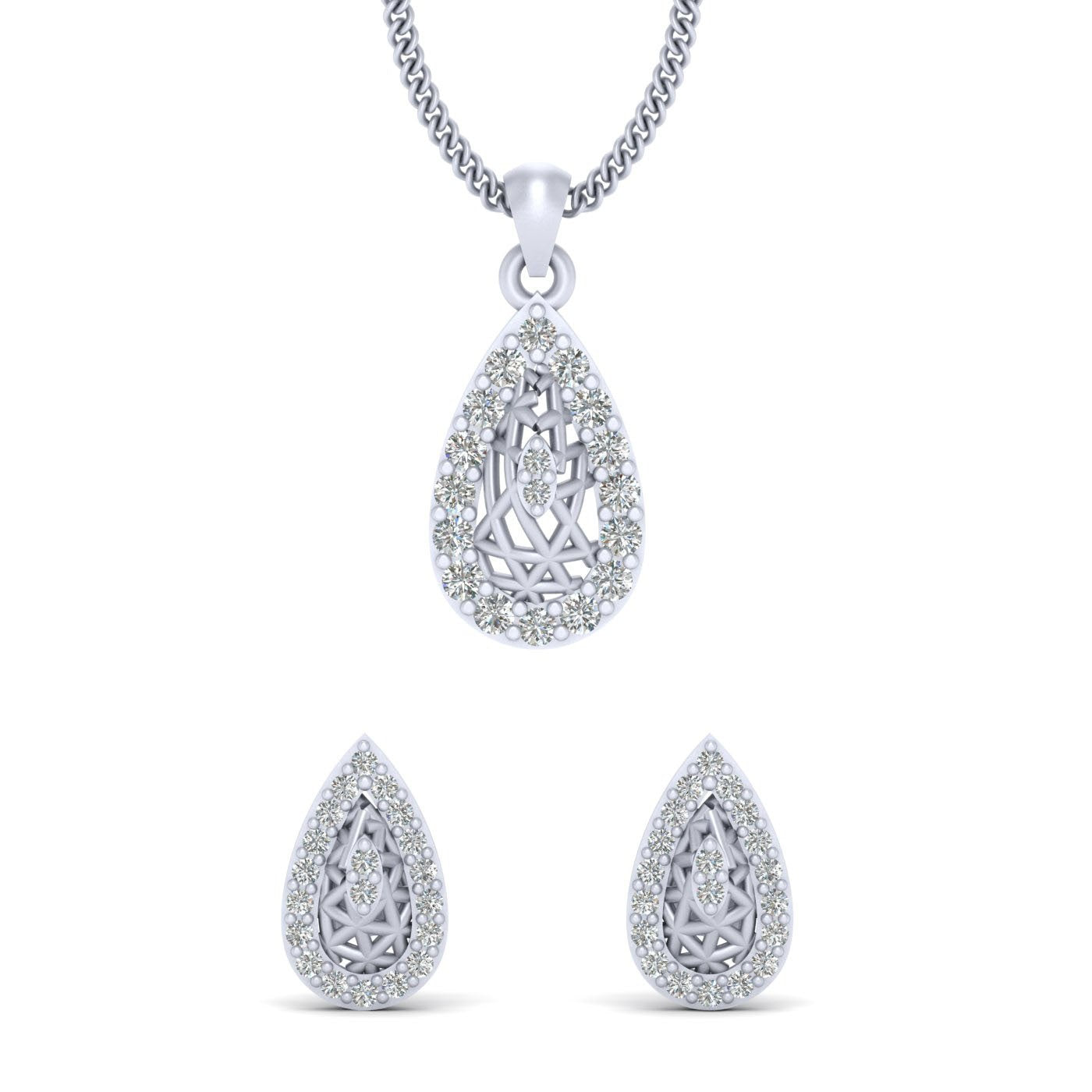 GOLD MESH DIAMOND PENDANT EARRINGS SET