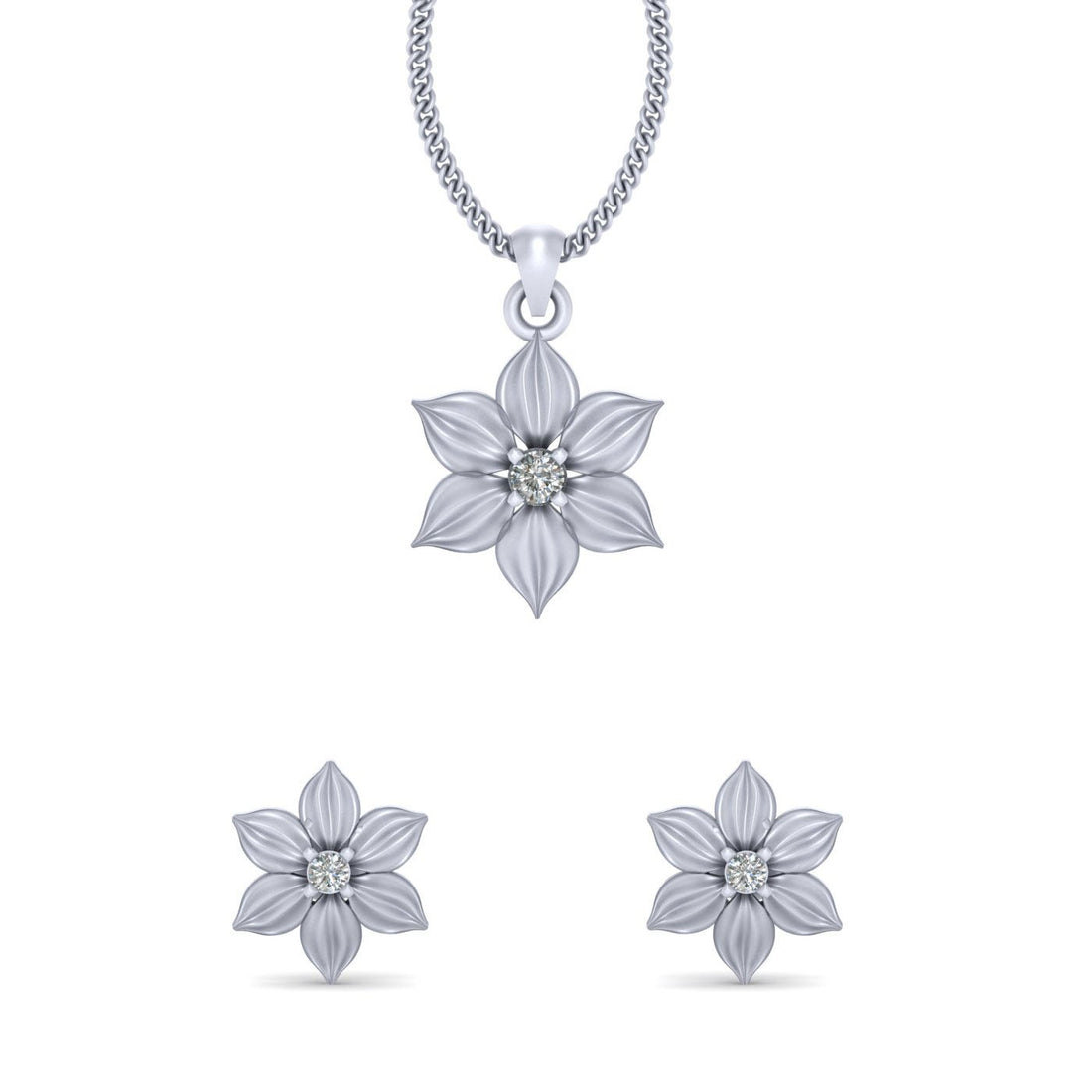 SOLITAIRE DIAMOND FLOWER PENDANT SET