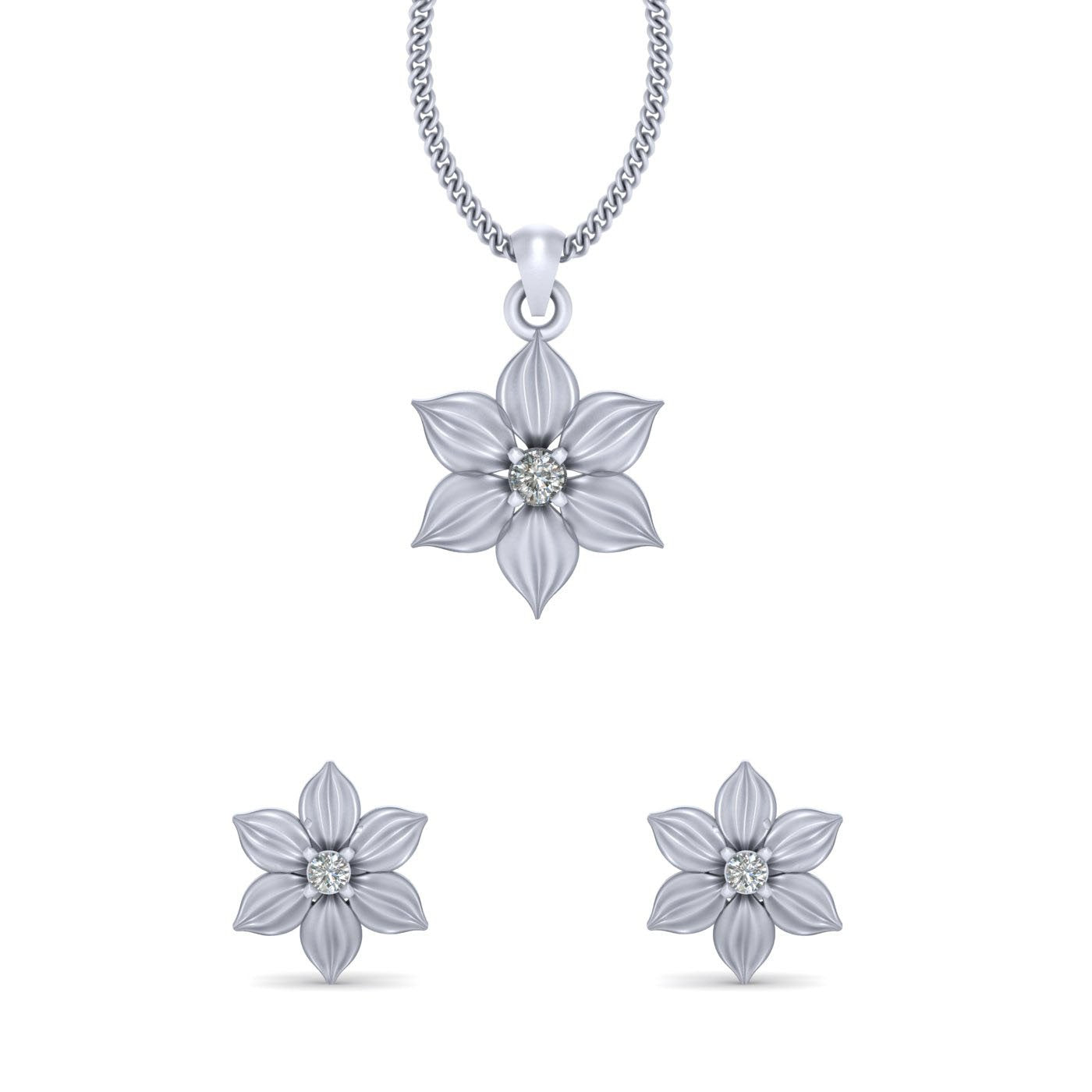 SOLITAIRE DIAMOND FLOWER PENDANT SET