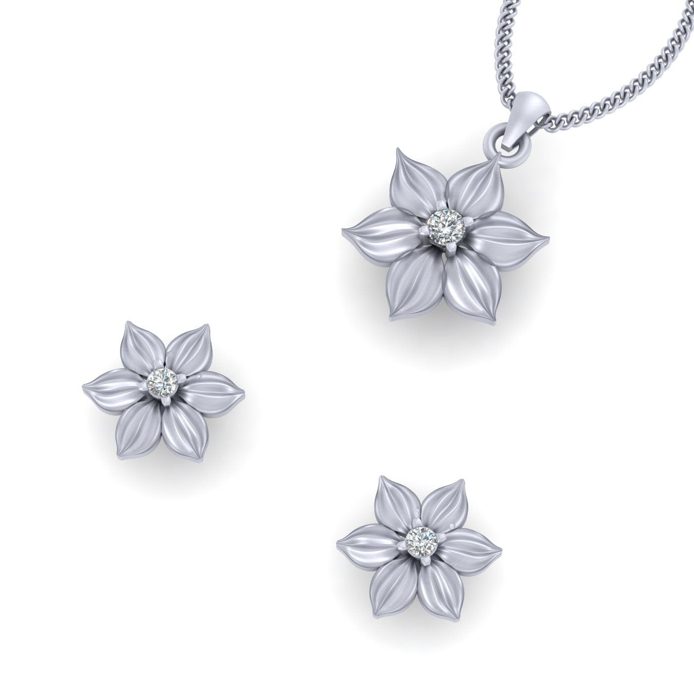 SOLITAIRE DIAMOND FLOWER PENDANT SET