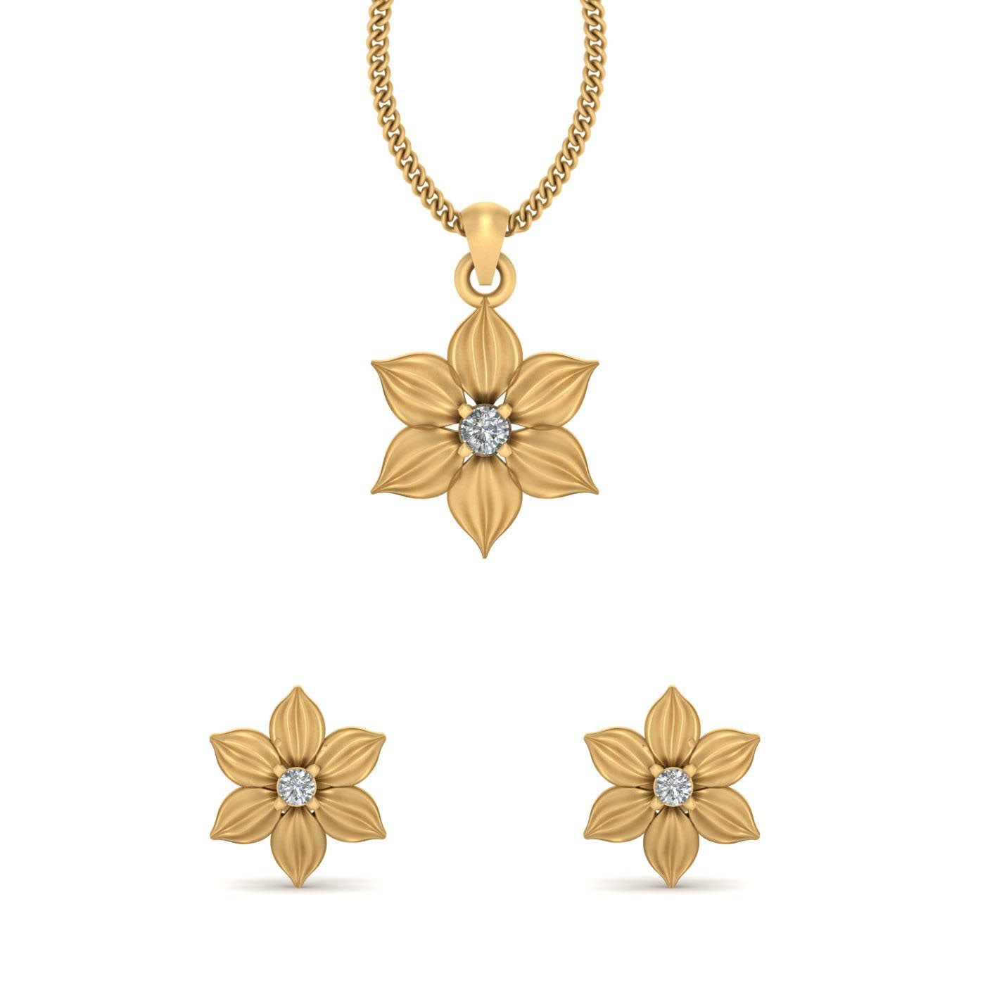 SOLITAIRE DIAMOND FLOWER PENDANT SET