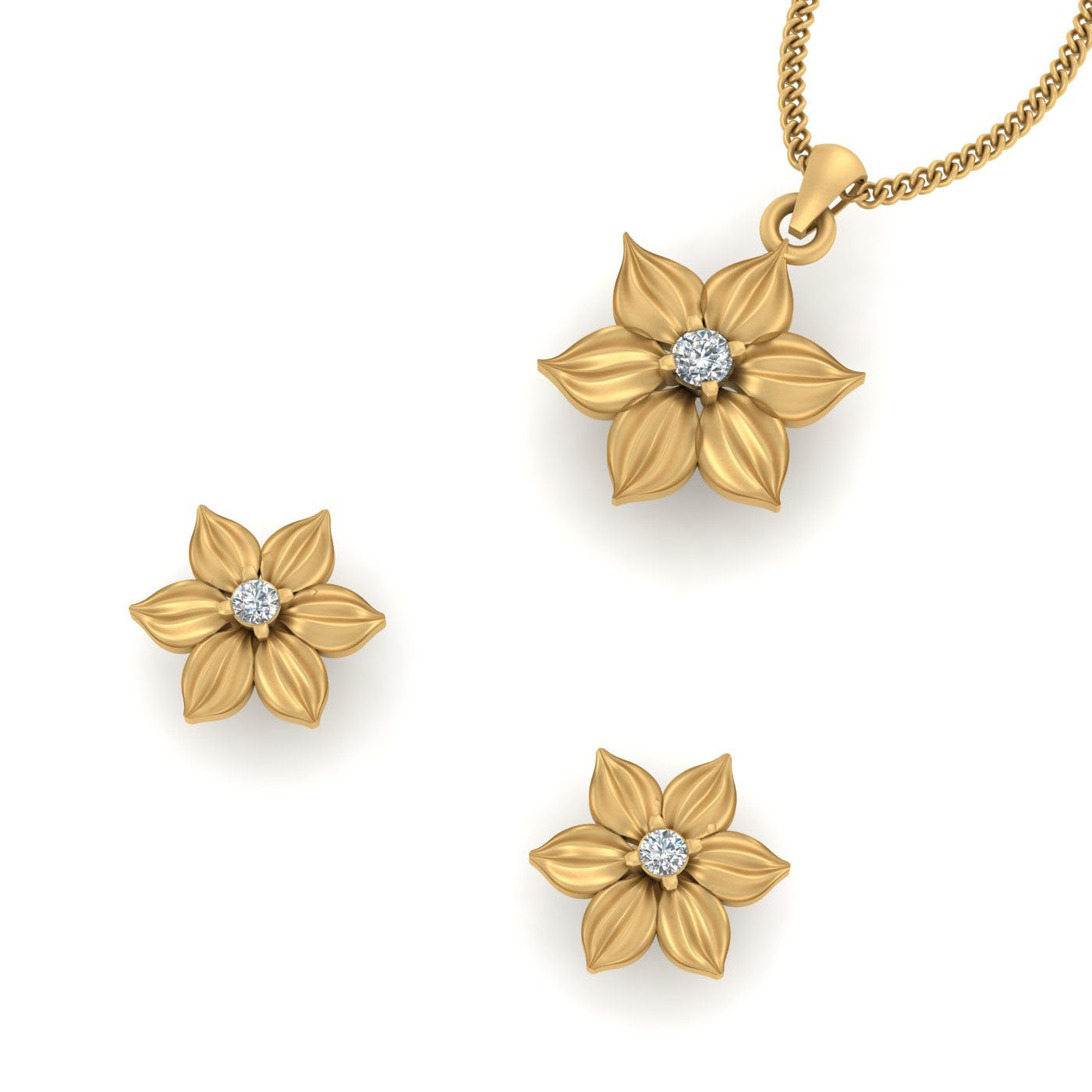SOLITAIRE DIAMOND FLOWER PENDANT SET