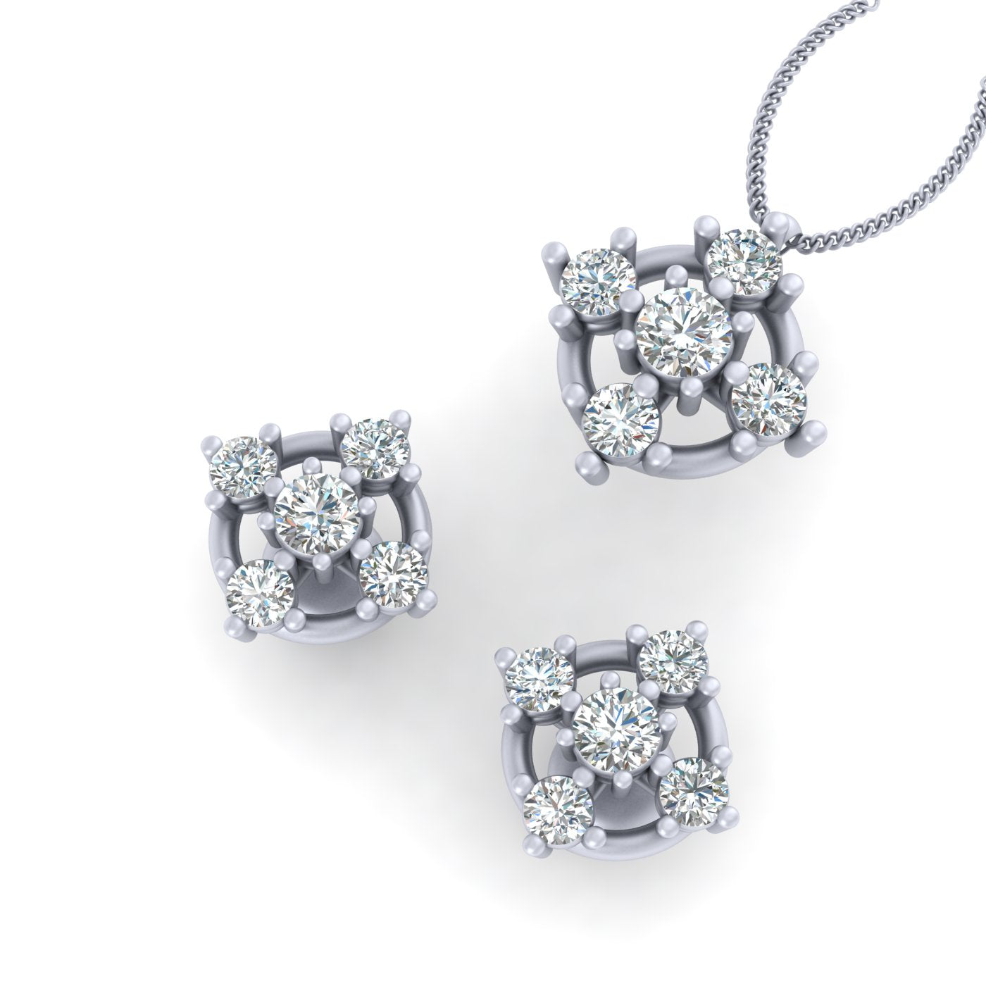 5 STONE PENDANT EARRINGS SET