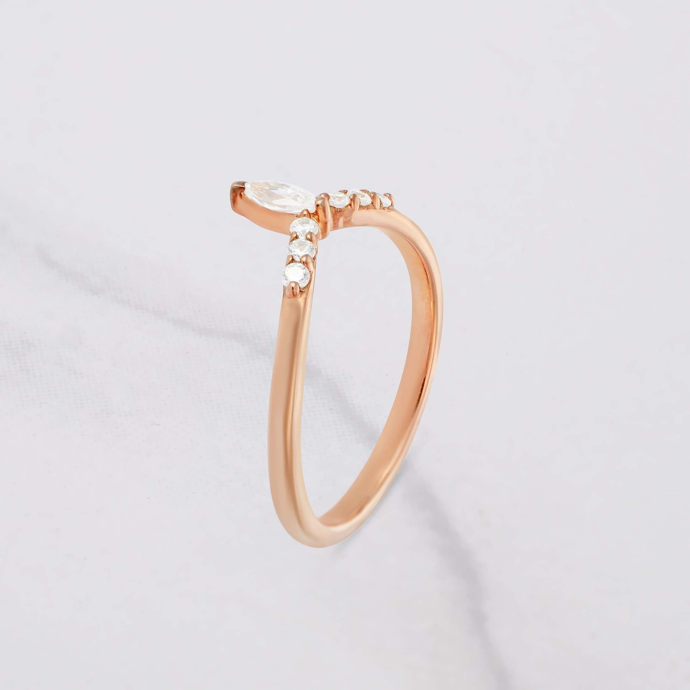 CZ Diamond Enhancer Ring Curved Wedding Band White Gold Rose Gold Moissanite