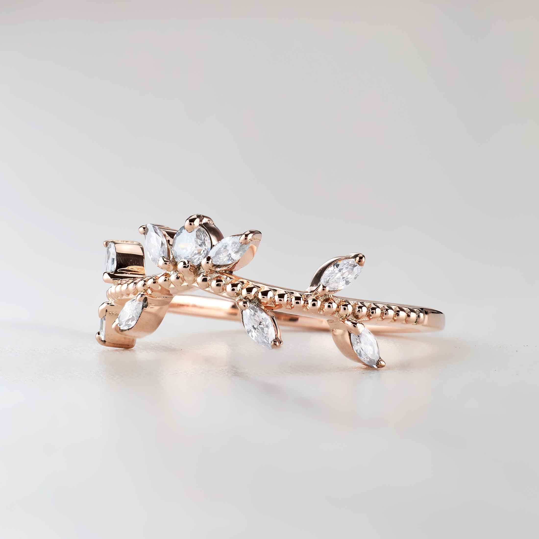 AAA CZ Enhancer Wedding Band Rose Gold Curved Stack Art Deco