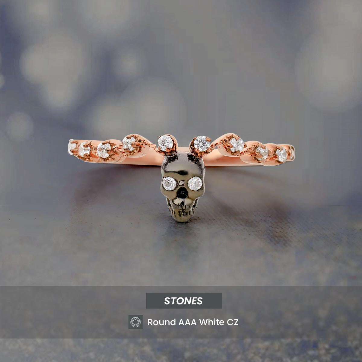 Two Tone Skull Band Diamond Gothic Skull Wedding Ring for Women Sterling Silver
