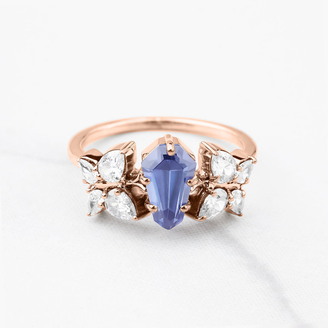 Unique Butterfly Ring Blue Titanic Gemstone Pear Diamond Statement Engagement Ring Cocktail Party Jewelry