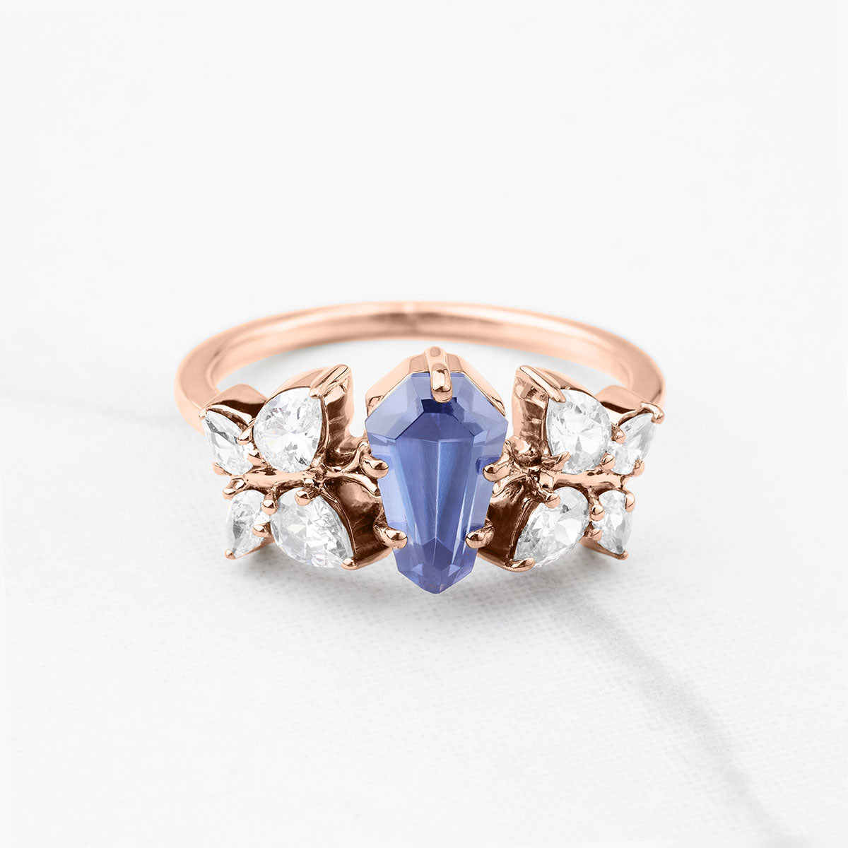Unique Butterfly Ring Blue Titanic Gemstone Teardrop Pear Cut Moissanite Diamond Statement Engagement Ring Cocktail Party Jewelry