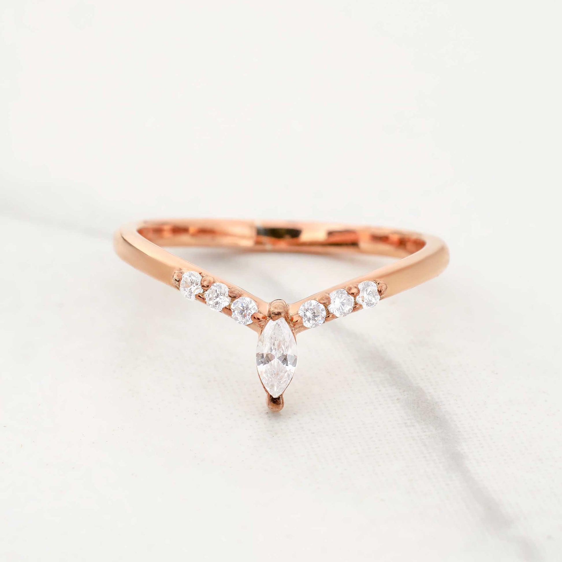 CZ Diamond Enhancer Ring Curved Wedding Band White Gold Rose Gold Moissanite