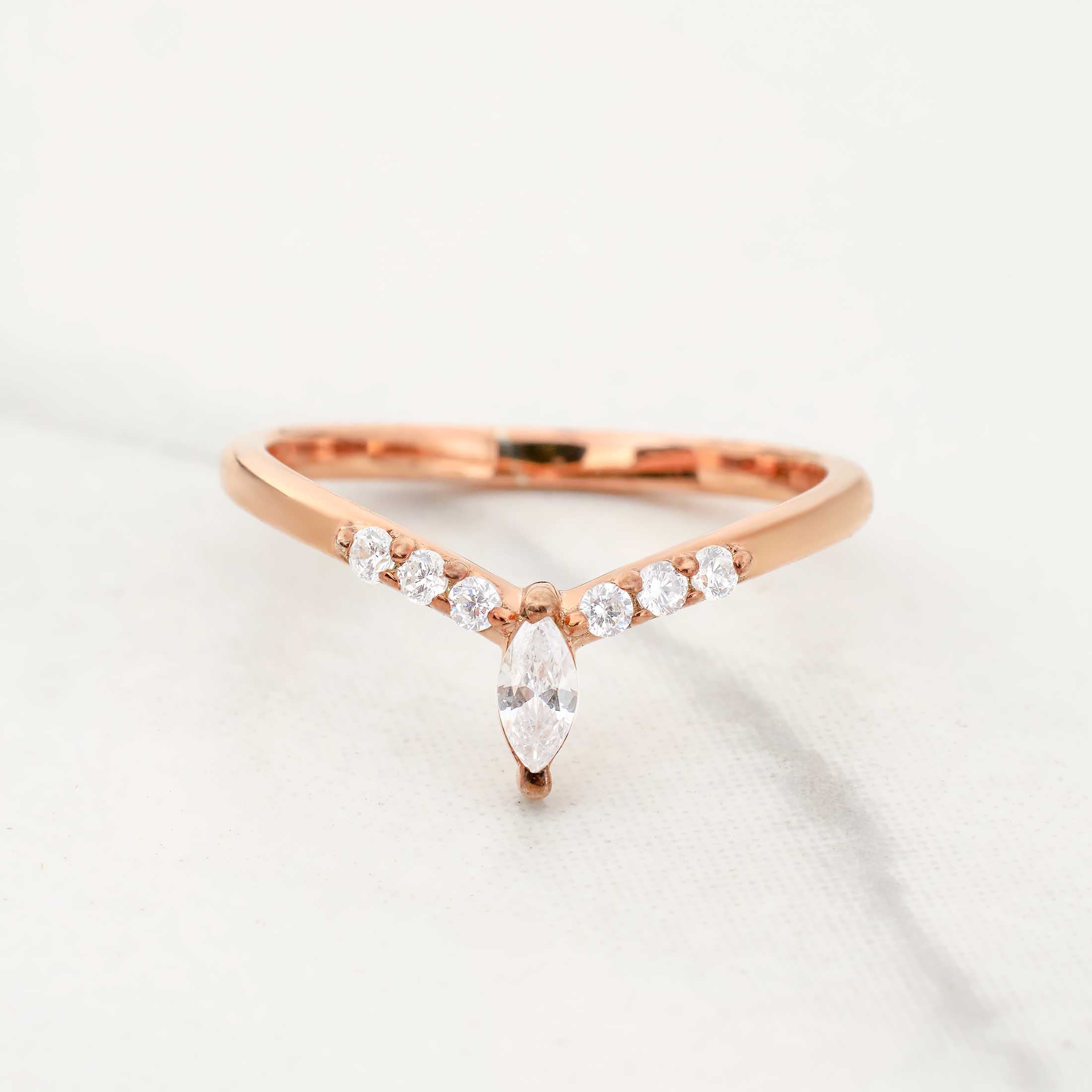 CZ Diamond Enhancer Ring Curved Wedding Band White Gold Rose Gold Moissanite