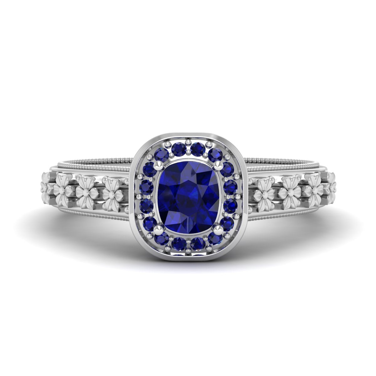 SAPPHIRE HALO ENGAGEMENT RING