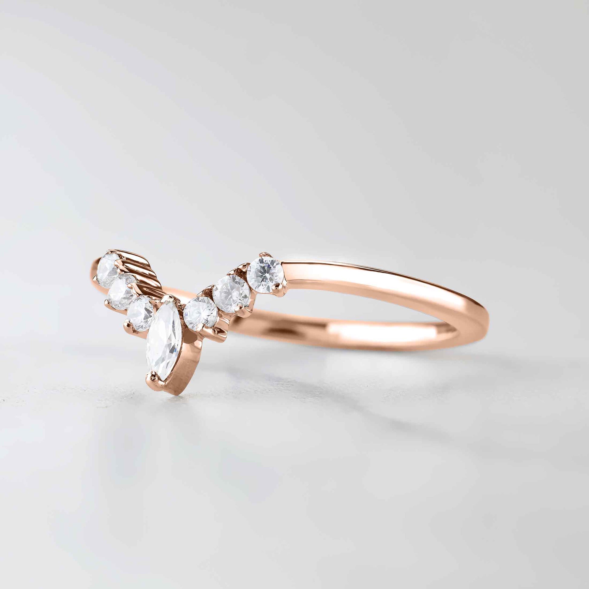 Enhancer Curved Wedding Band AAA CZ Diamond Engagement Ring 14k Rose Gold