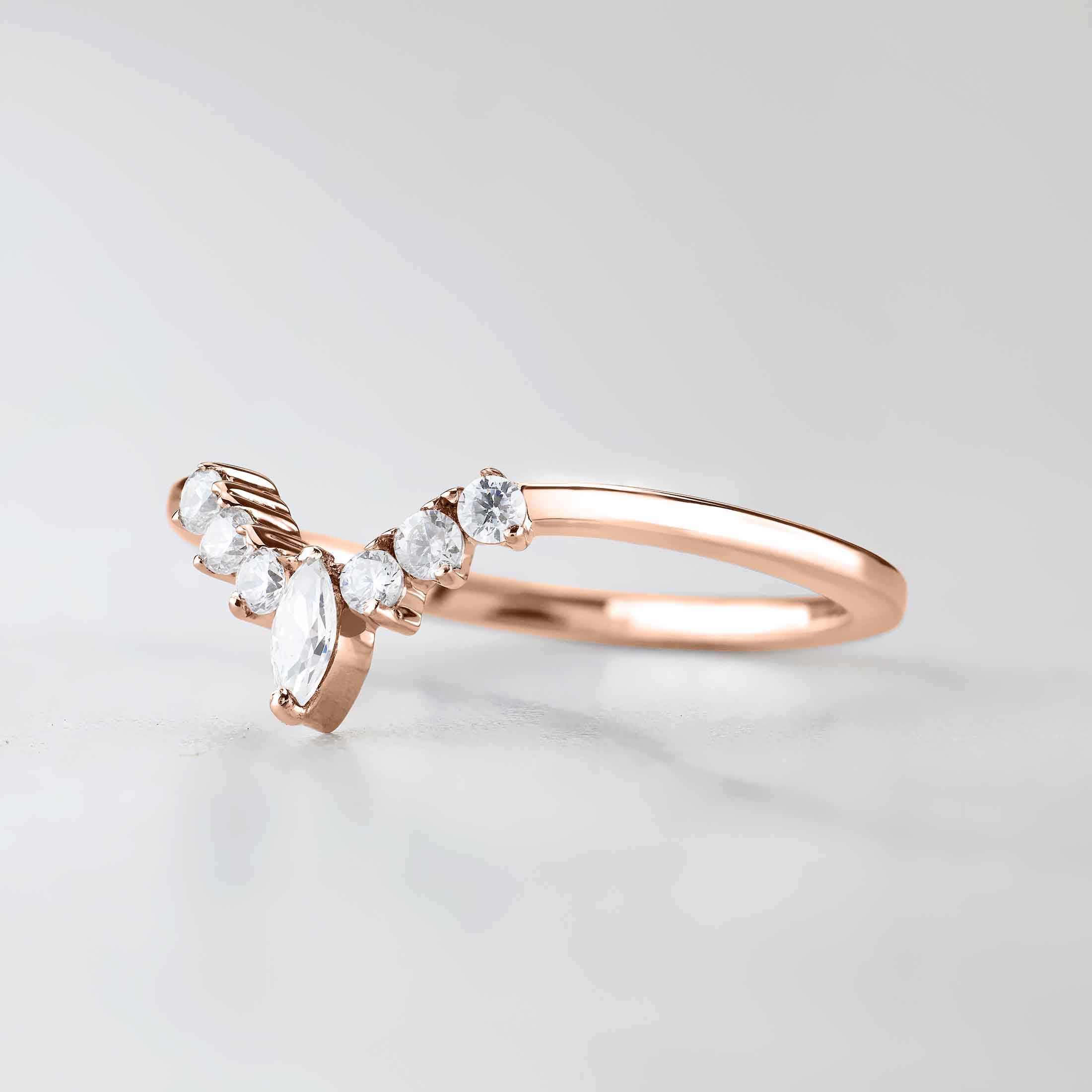 Enhancer Curved Wedding Band AAA CZ Diamond Engagement Ring 14k Rose Gold