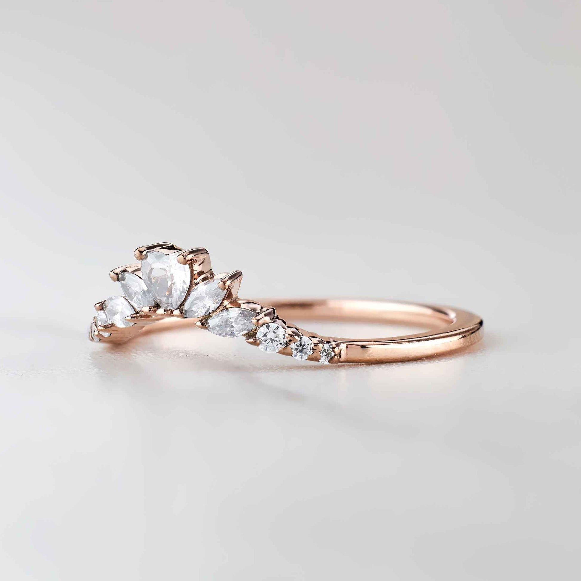 Heart Curved Wedding Band Women Engagement Ring Enhancer AAA CZ Diamond