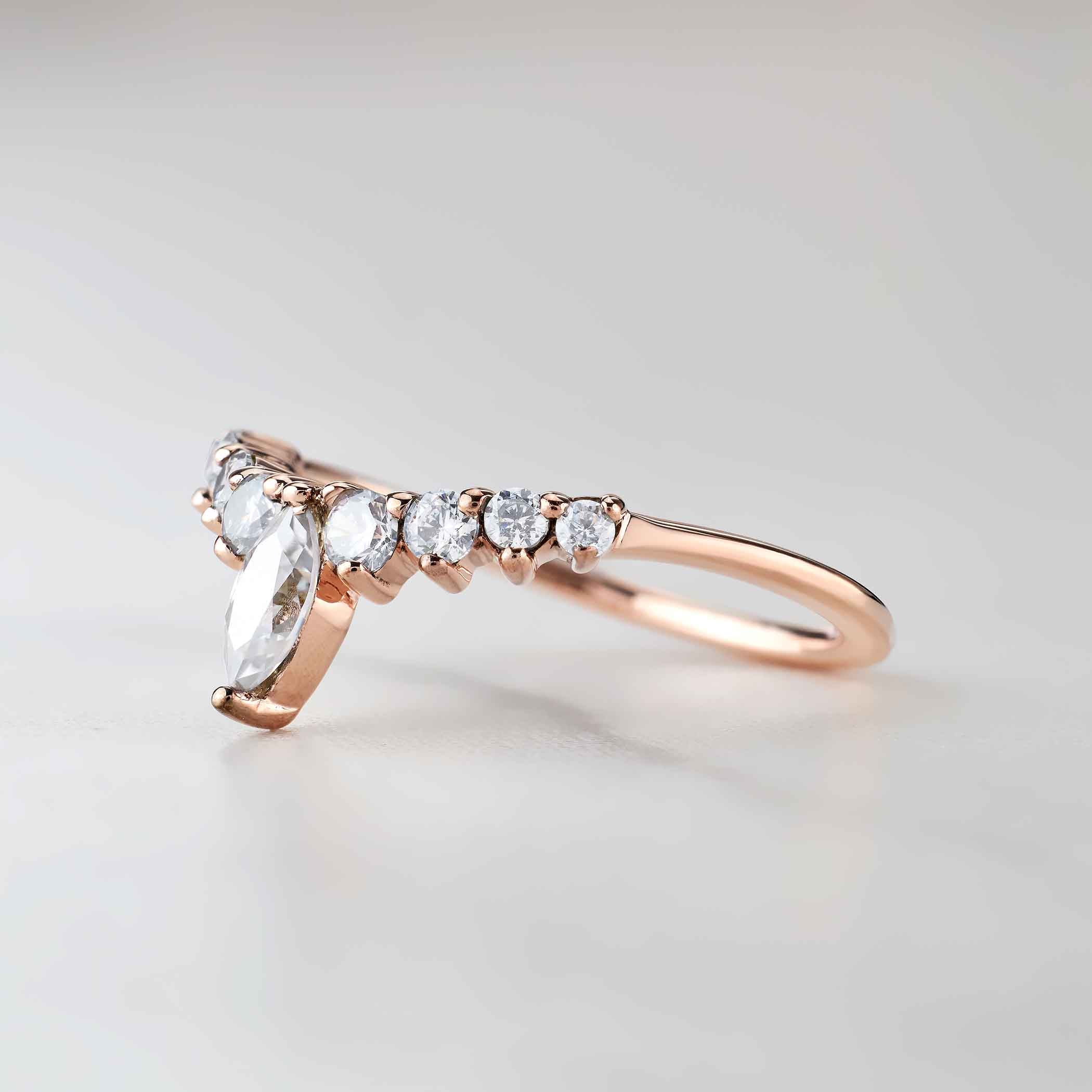 Marquise Curved Wedding Band Women Vintage Engagement Enhancer Ring Silver