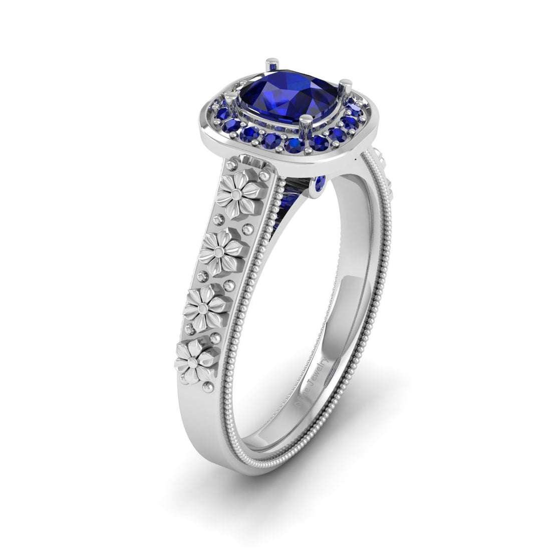 SAPPHIRE HALO ENGAGEMENT RING