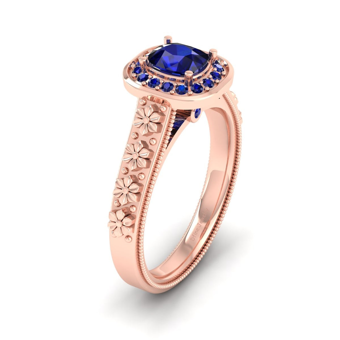SAPPHIRE HALO ENGAGEMENT RING