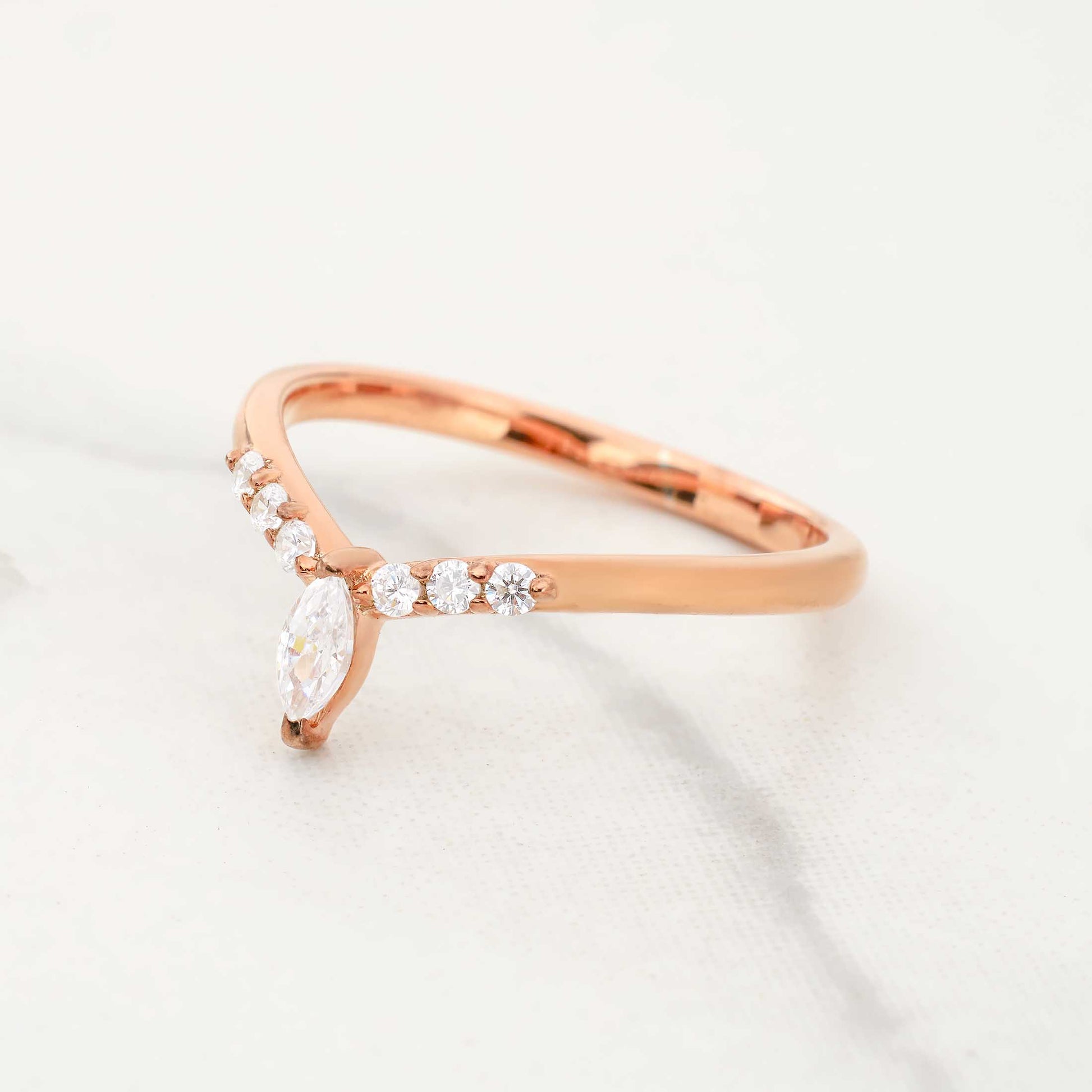 CZ Diamond Enhancer Ring Curved Wedding Band White Gold Rose Gold Moissanite