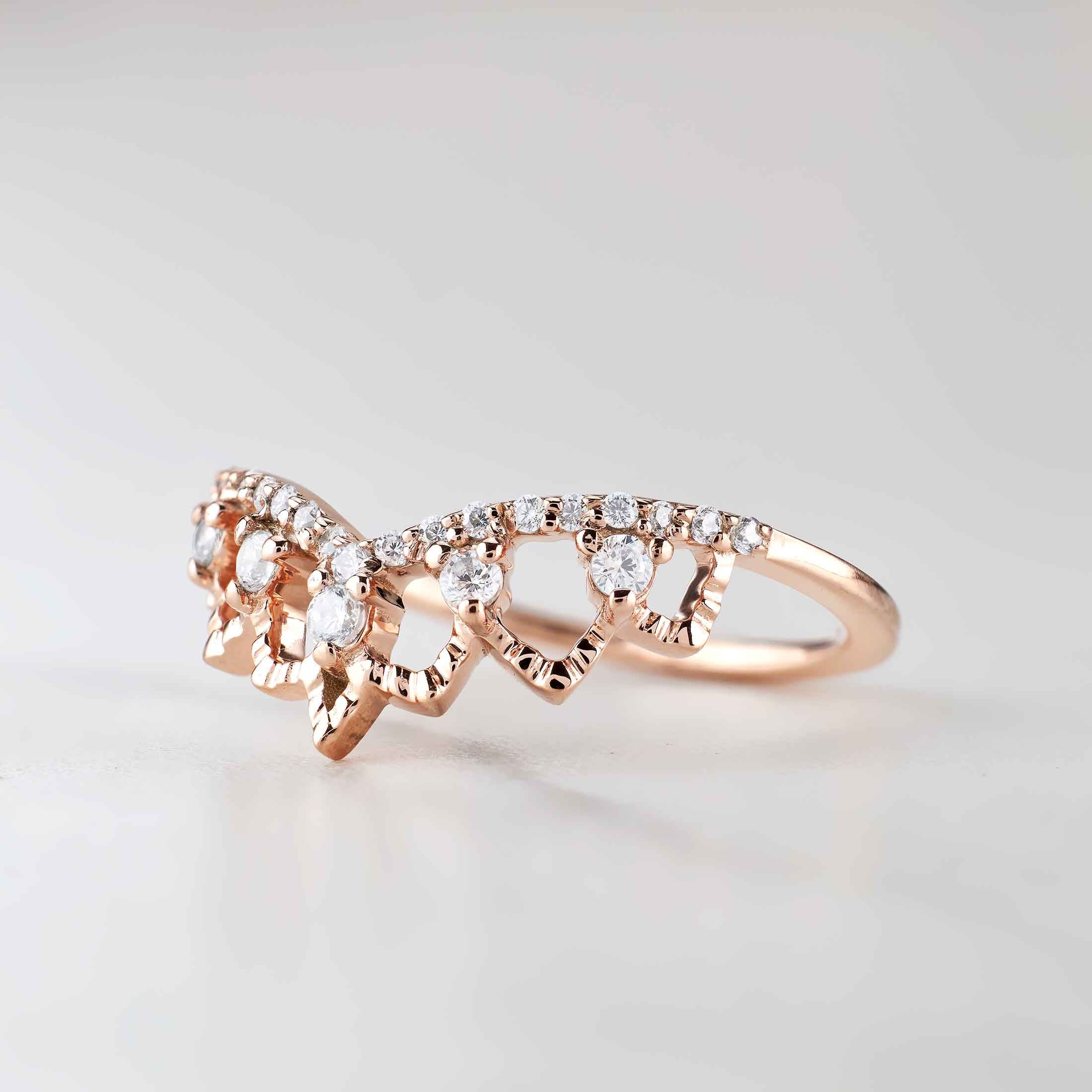 Art Deco Ring Enhancer CZ Tiara Wedding Band Crown Engagement Ring Rose Gold