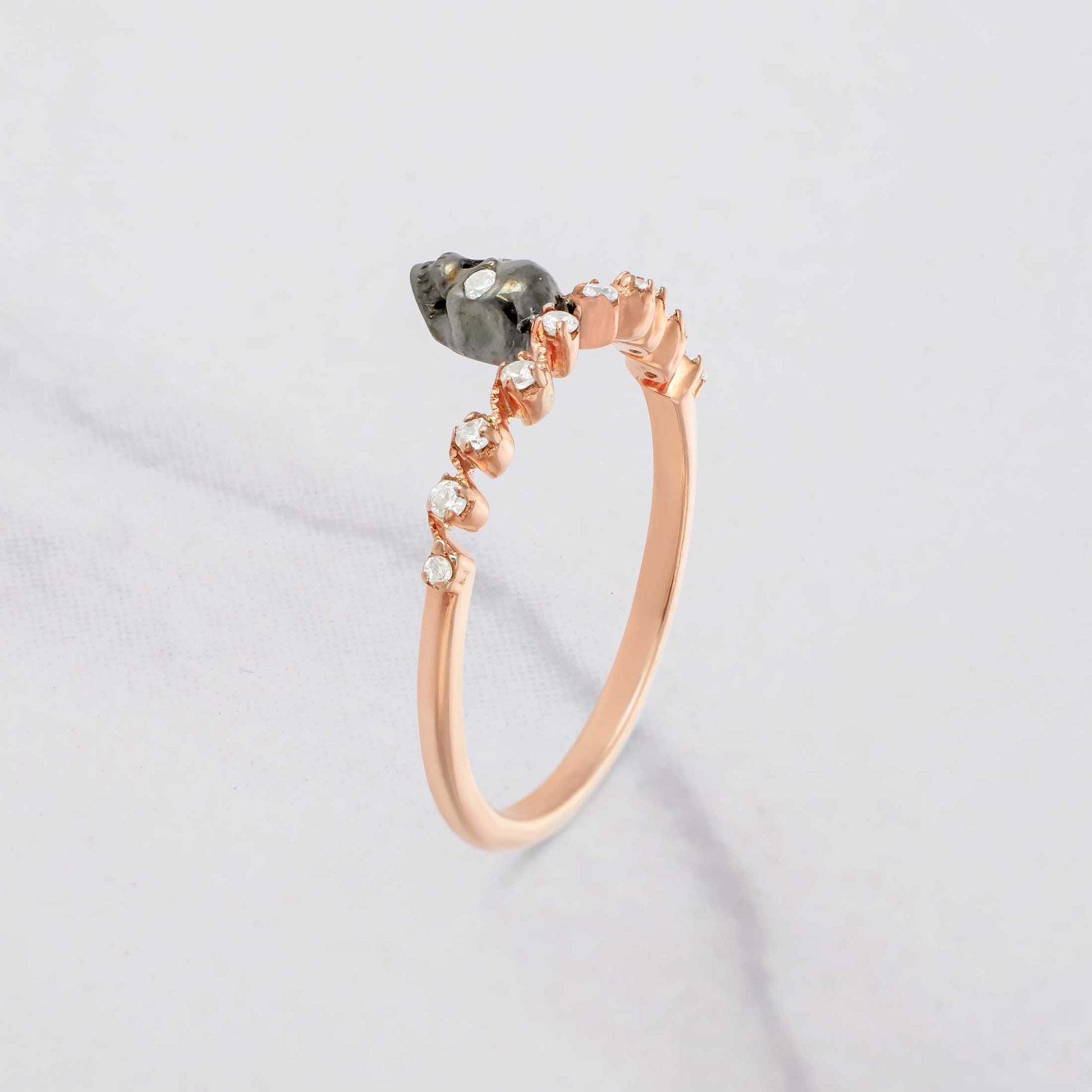 Two Tone Skull Band Diamond Gothic Skull Wedding Ring for Women Sterling Silver