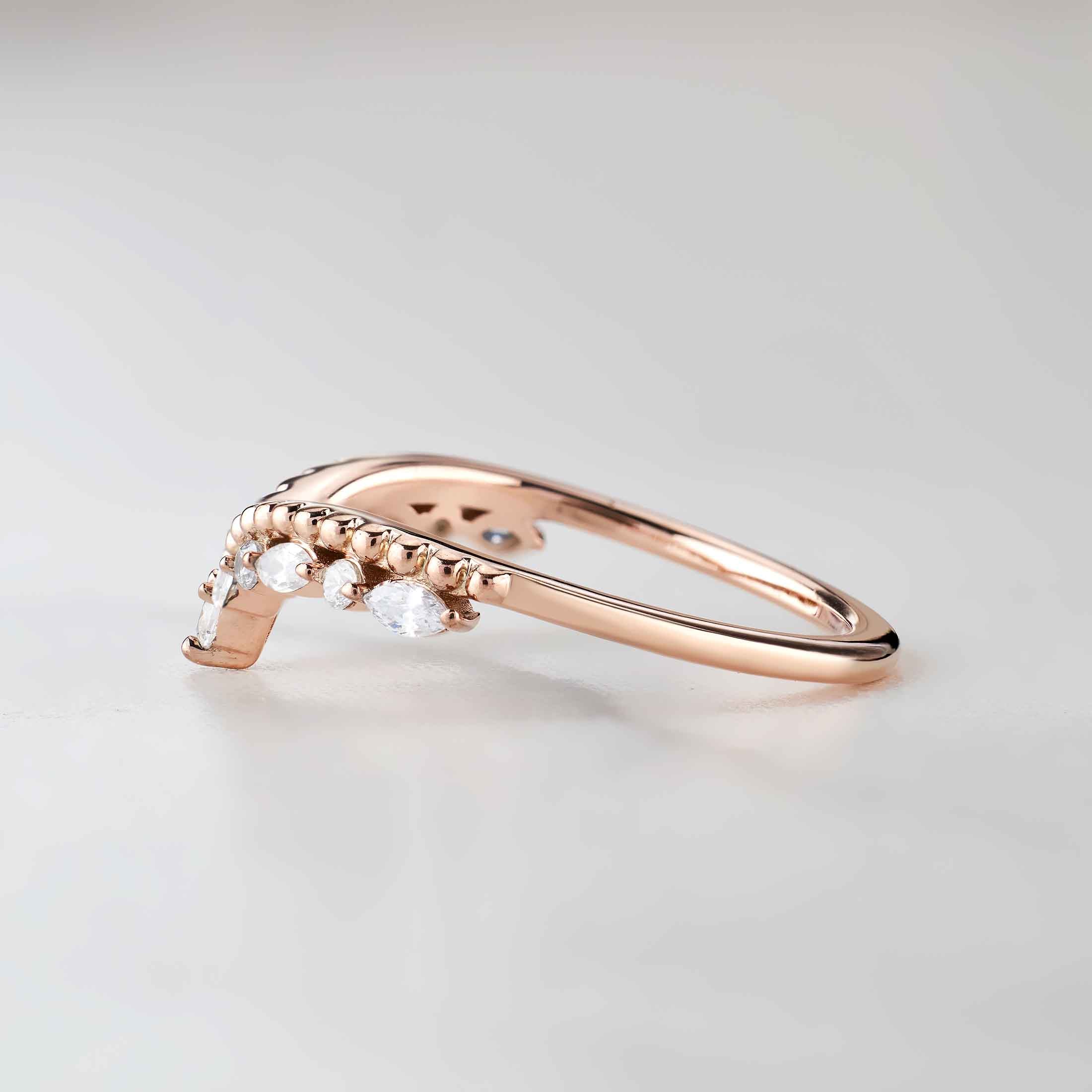 Curved Enhancer Wedding Band Milgrain Art Deco CZ Diamond Engagement Ring