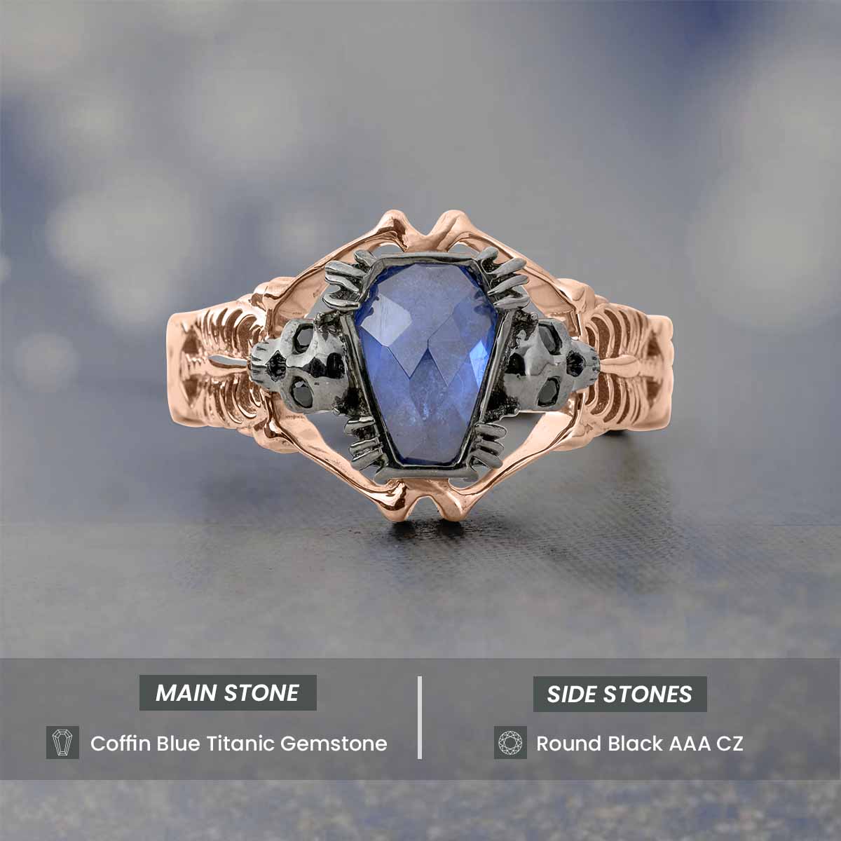 Skeleton with Coffin Ring Gothic Skull Engagement Rings Goth Sterling Silver Bicolor