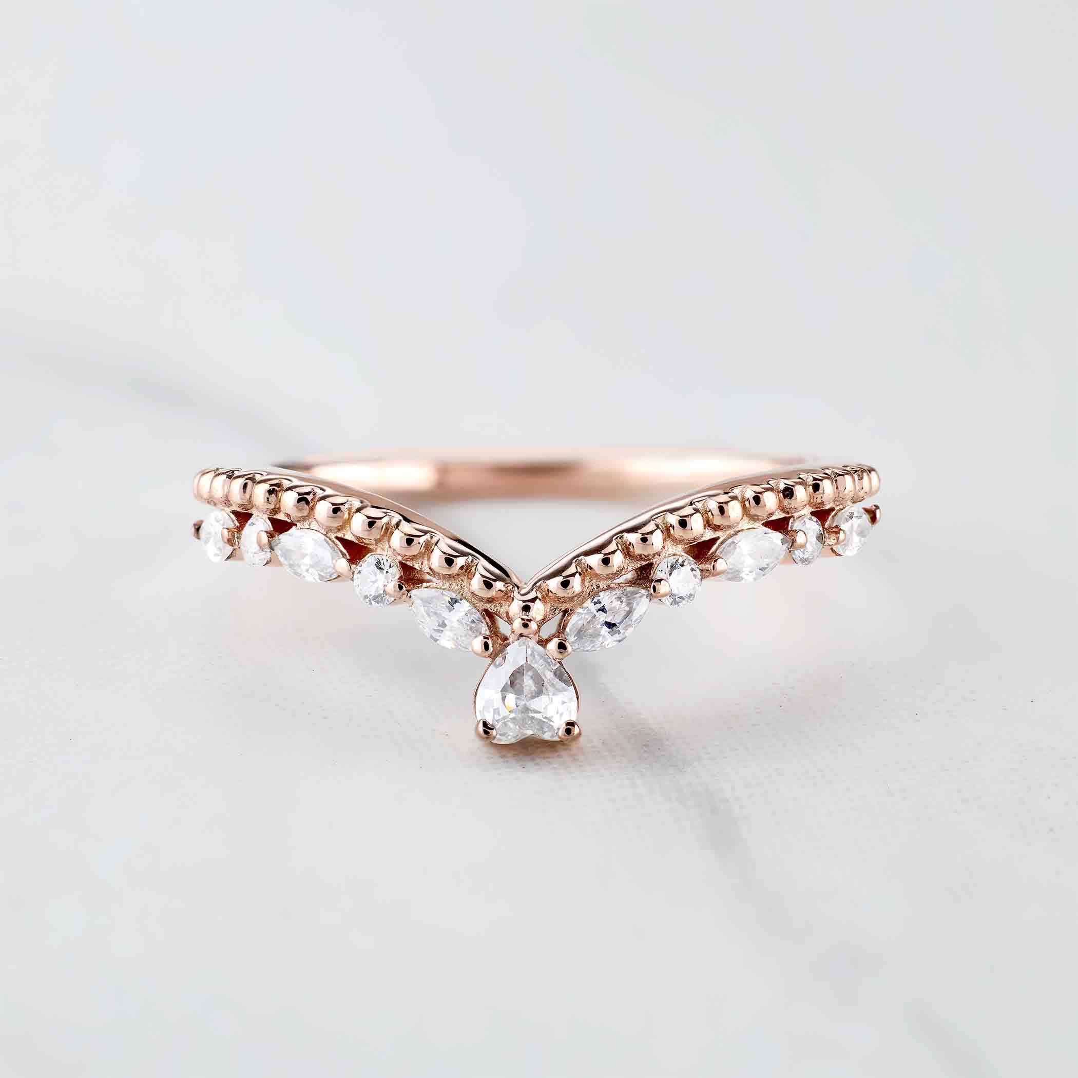 Art Deco Wedding Ring Enhancer Heart Diamond Promise Band