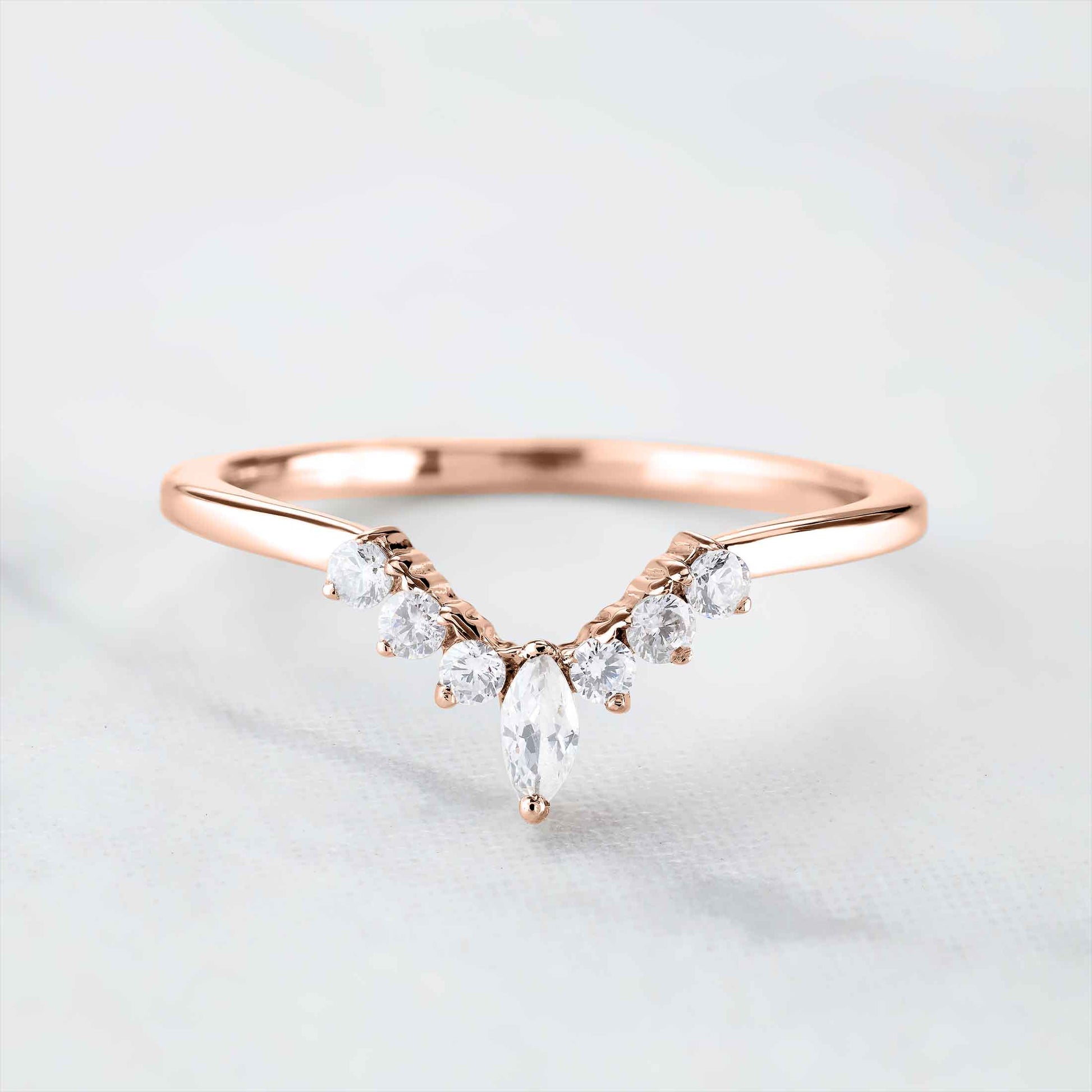 Enhancer Curved Wedding Band AAA CZ Diamond Engagement Ring 14k Rose Gold