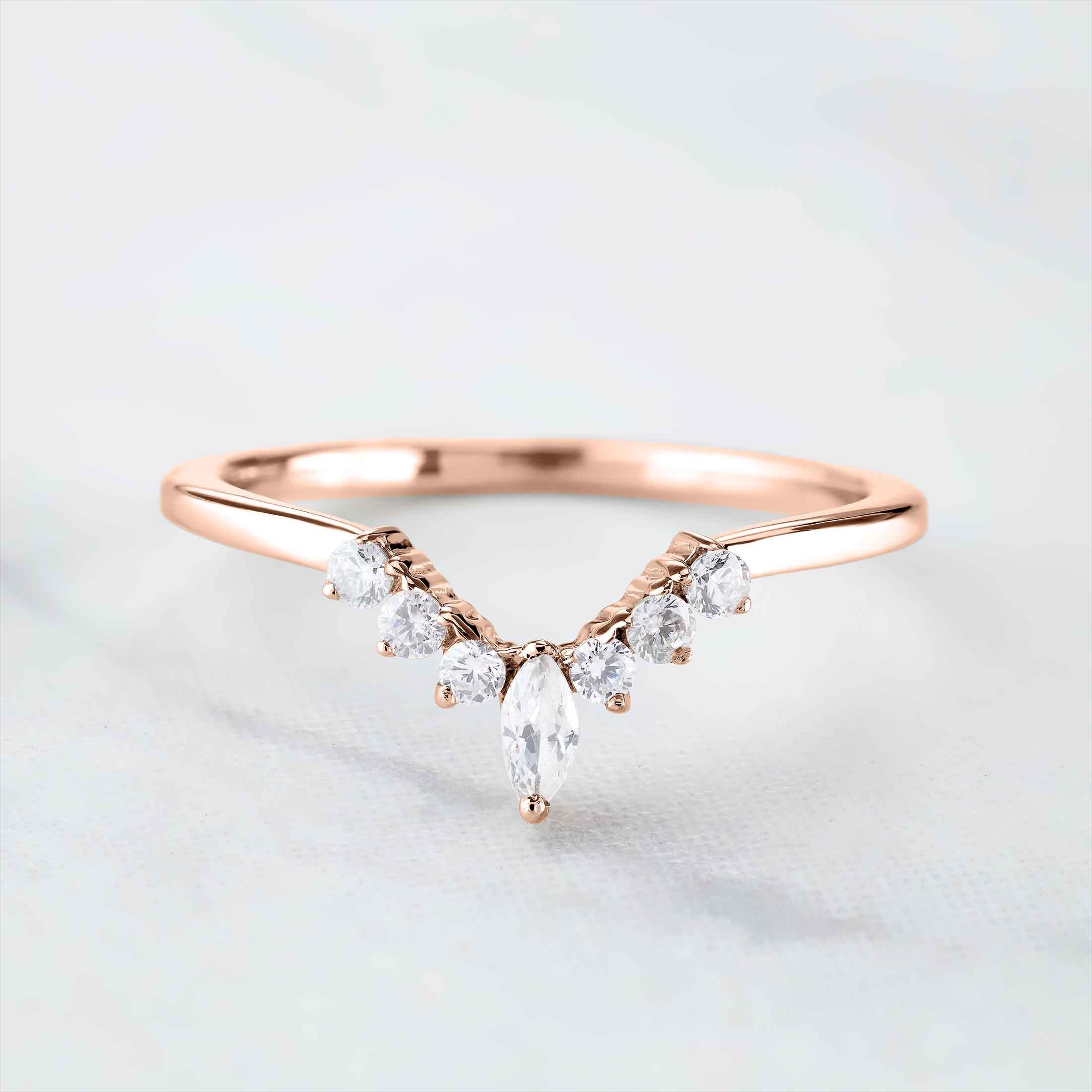 Enhancer Curved Wedding Band AAA CZ Diamond Engagement Ring 14k Rose Gold