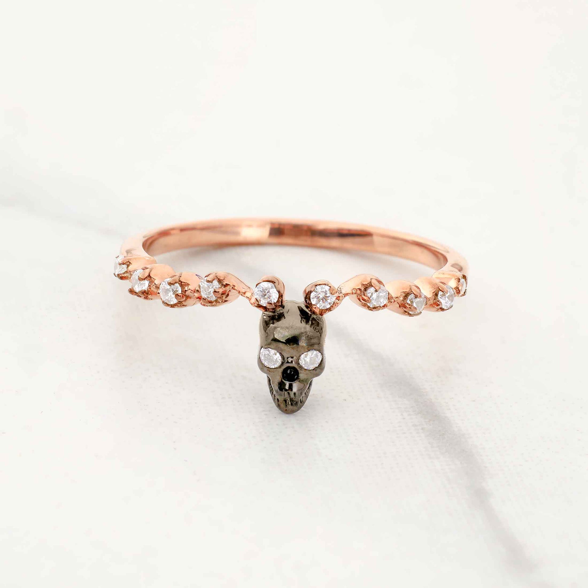 Two Tone Skull Band Diamond Gothic Skull Wedding Ring for Women Sterling Silver