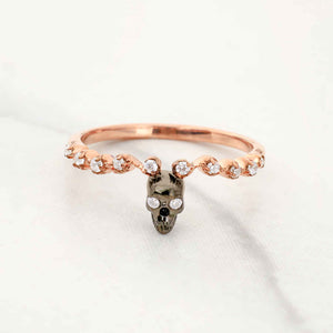 Two Tone Skull Band Diamond Gothic Skull Wedding Ring Womens