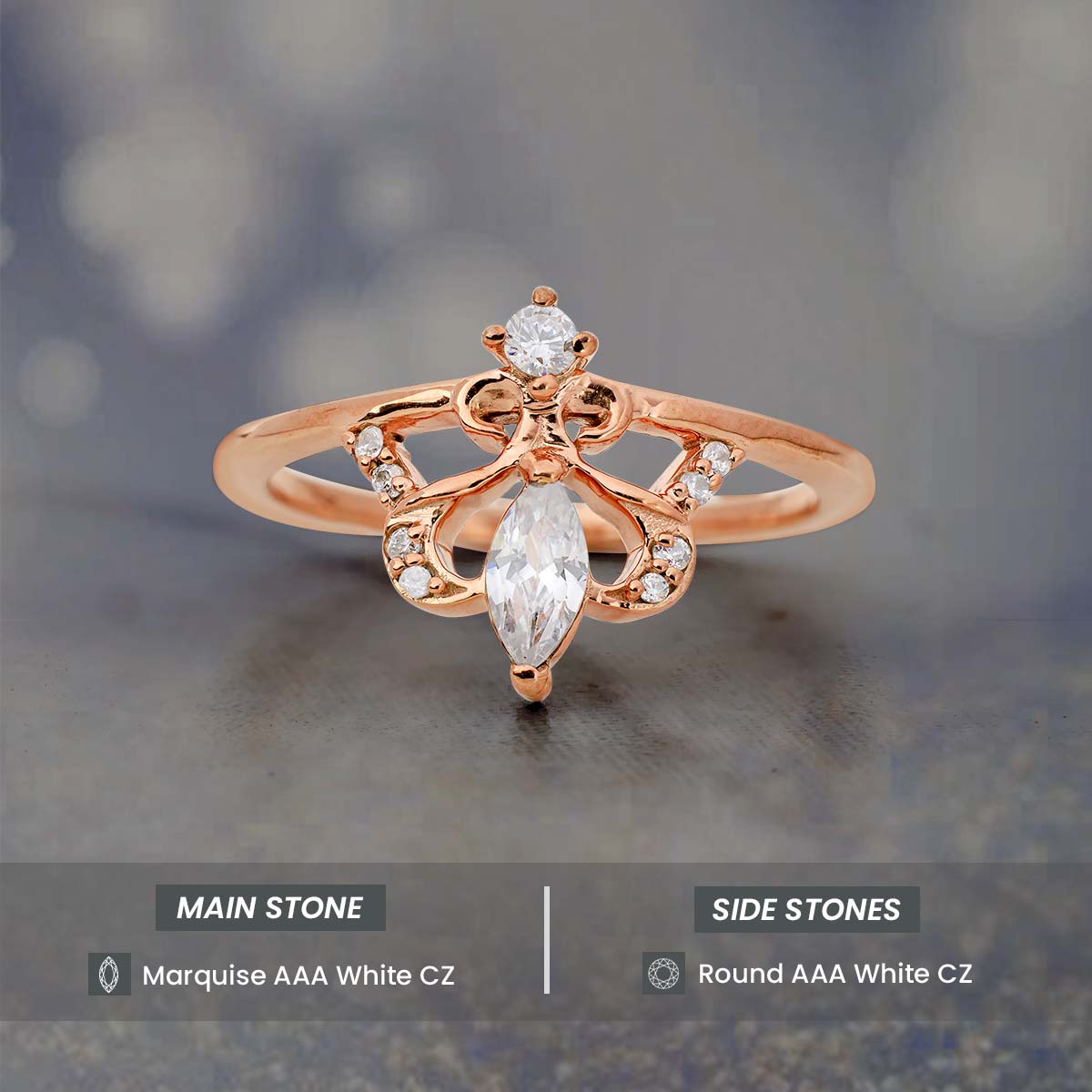 Tiara Wedding Ring Moissanite Diamond Vintage Engagement Rings Rose Gold White Gold