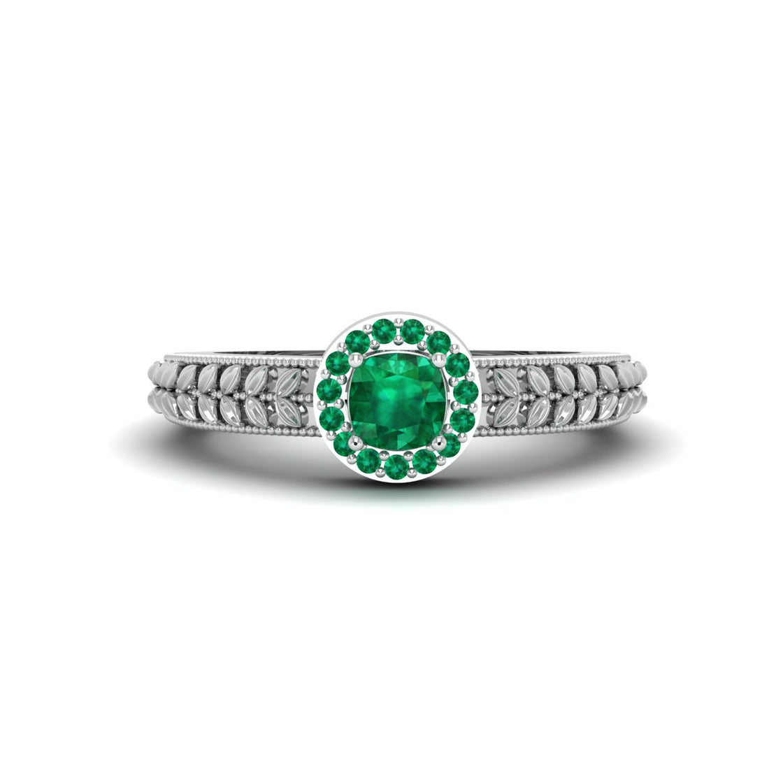 EMERALD HALO ENGAGEMENT RING