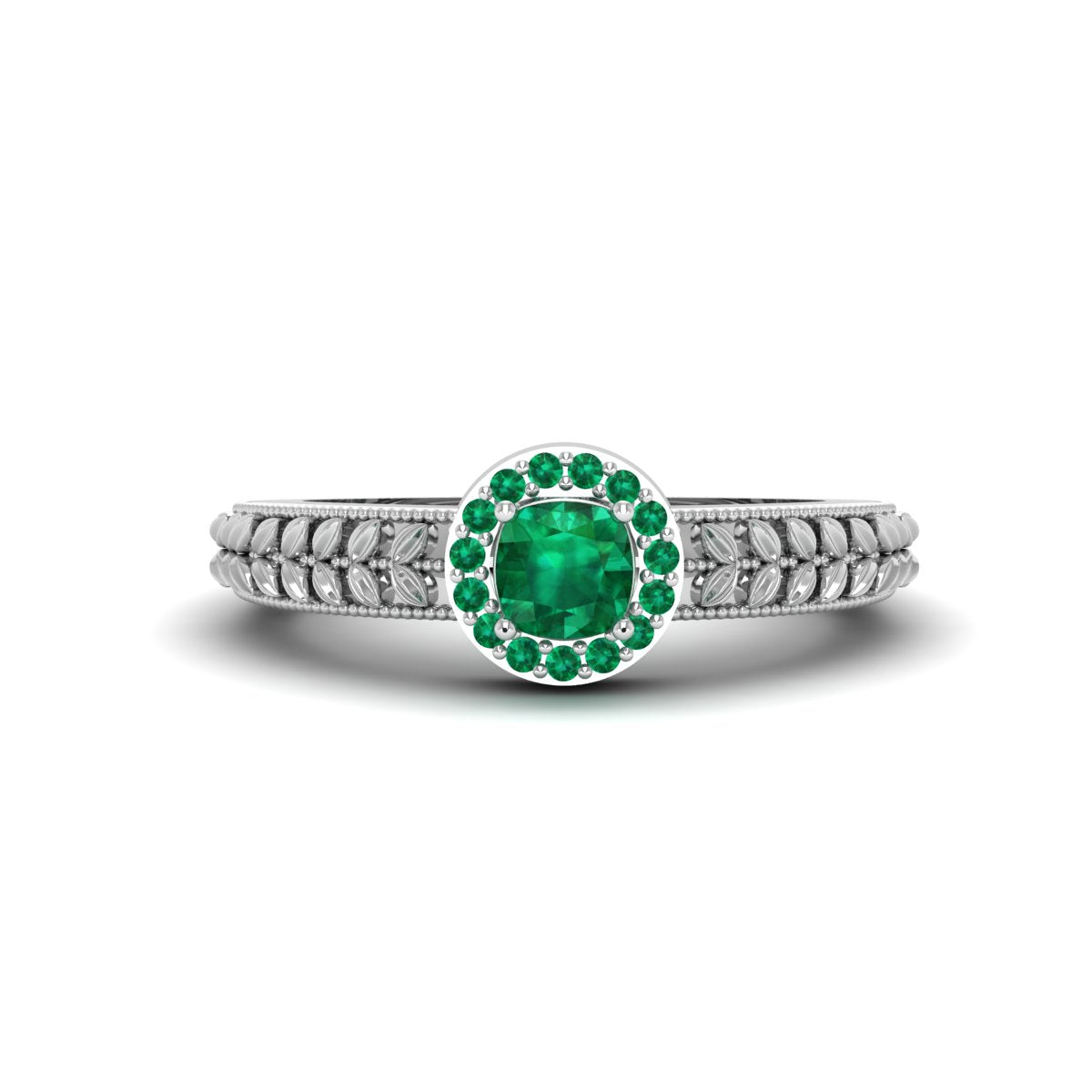 EMERALD HALO ENGAGEMENT RING