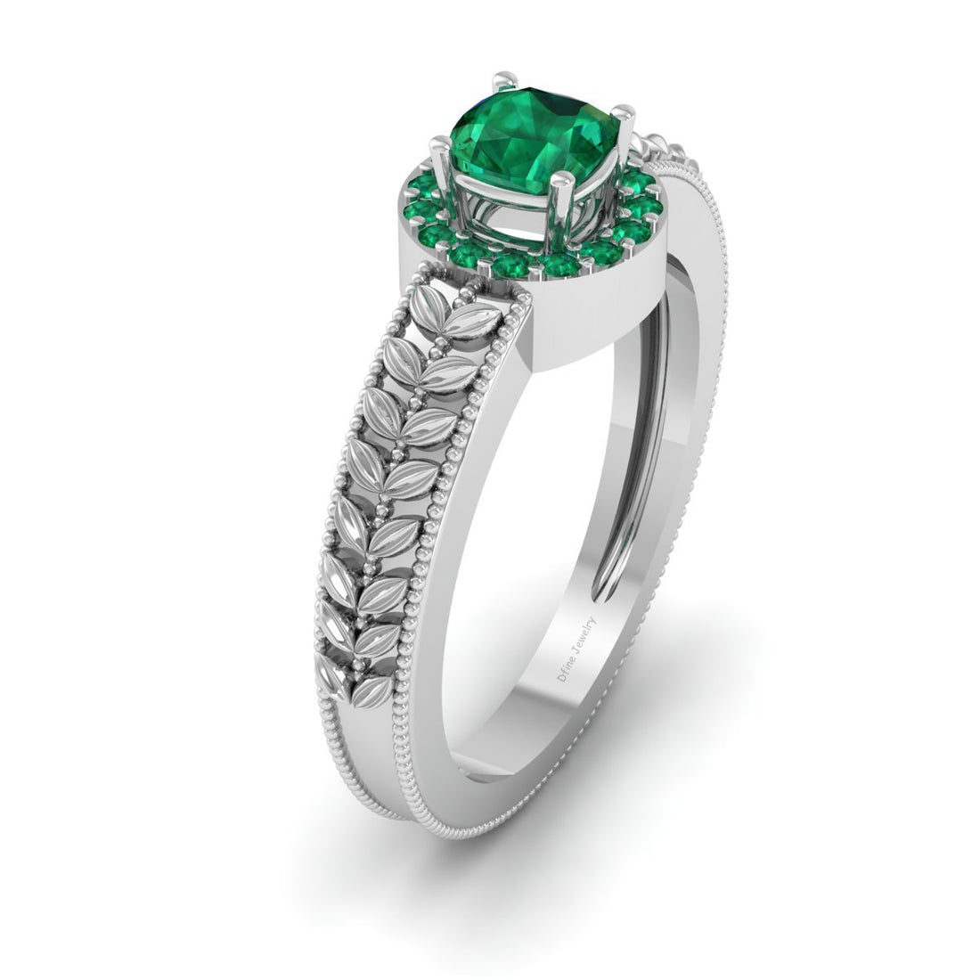 EMERALD HALO ENGAGEMENT RING