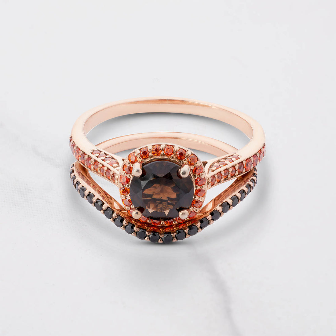 Smoky Quartz Engagement Ring Set Halo Multi-Colored Gemstone
