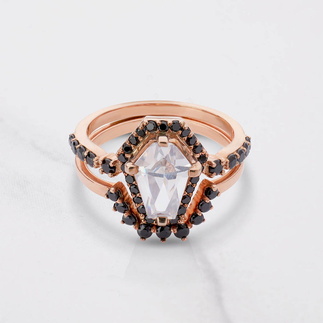Coffin Moissanite Diamond Engagement Ring Set Till Death Wedding Rings