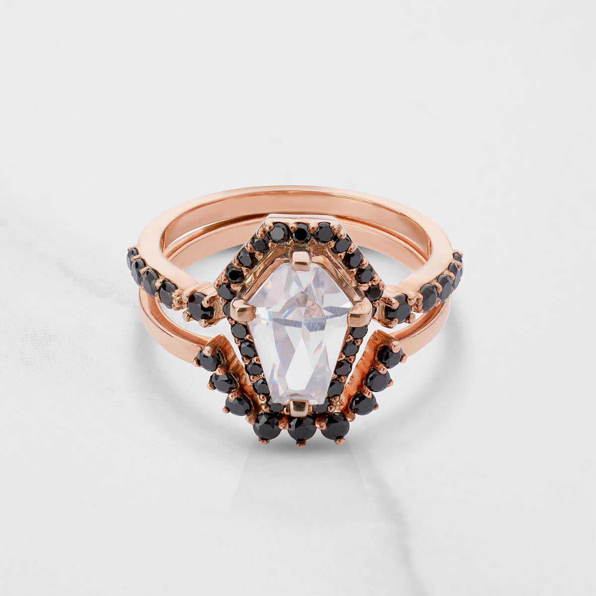 Coffin Moissanite Diamond Engagement Ring Set Till Death Wedding Rings
