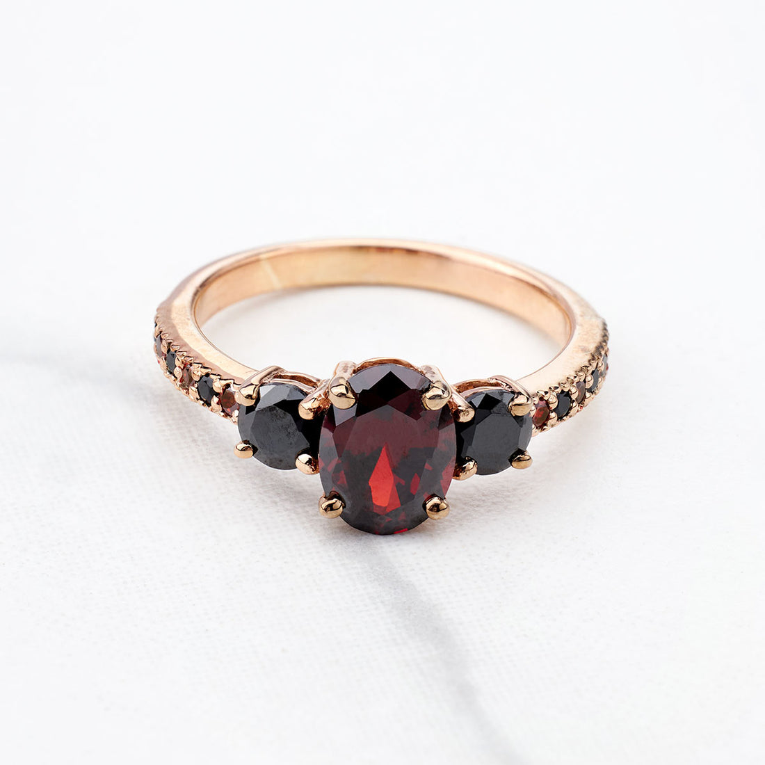 Red and Black Gothic Ring Multi Gemstone Oval Cut 3 Stone Engagement Ring