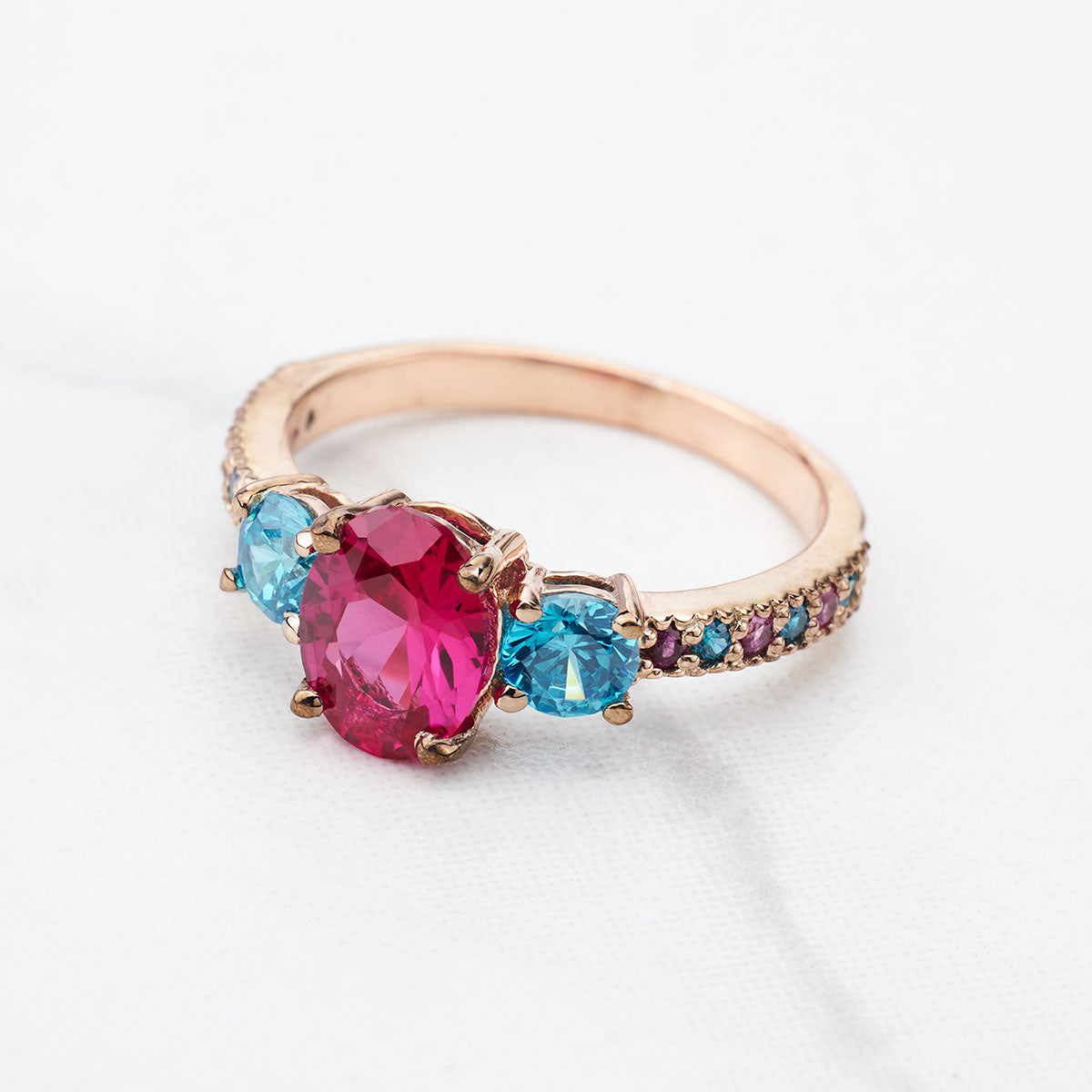 Multi Gemstone Cocktail Ring Oval Cut Ruby Engagement Ring