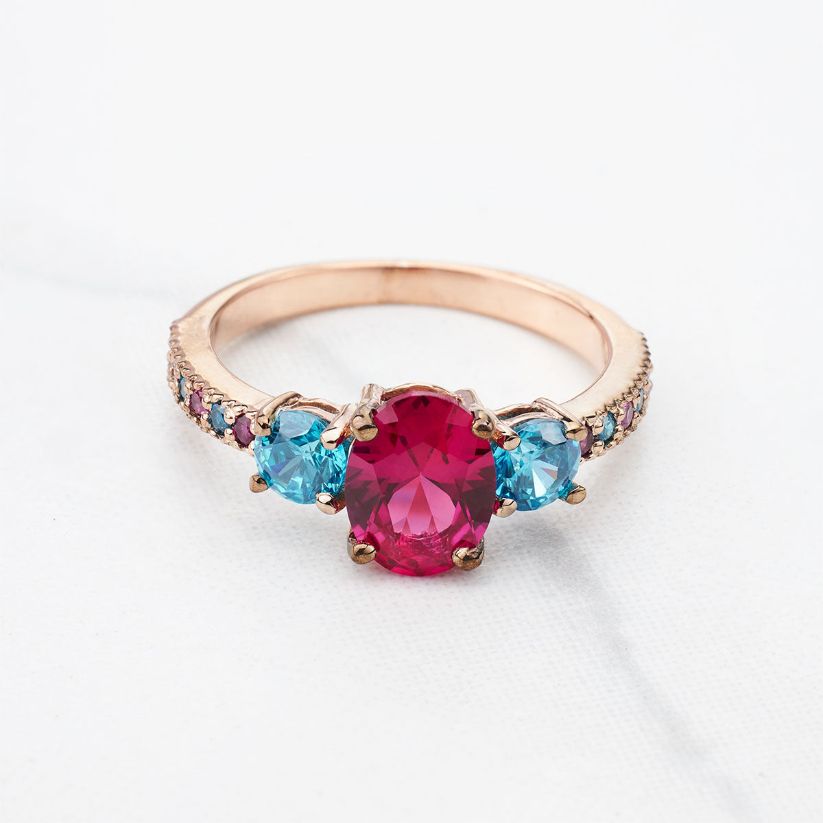 Multi Gemstone Cocktail Ring Oval Cut Ruby Engagement Ring