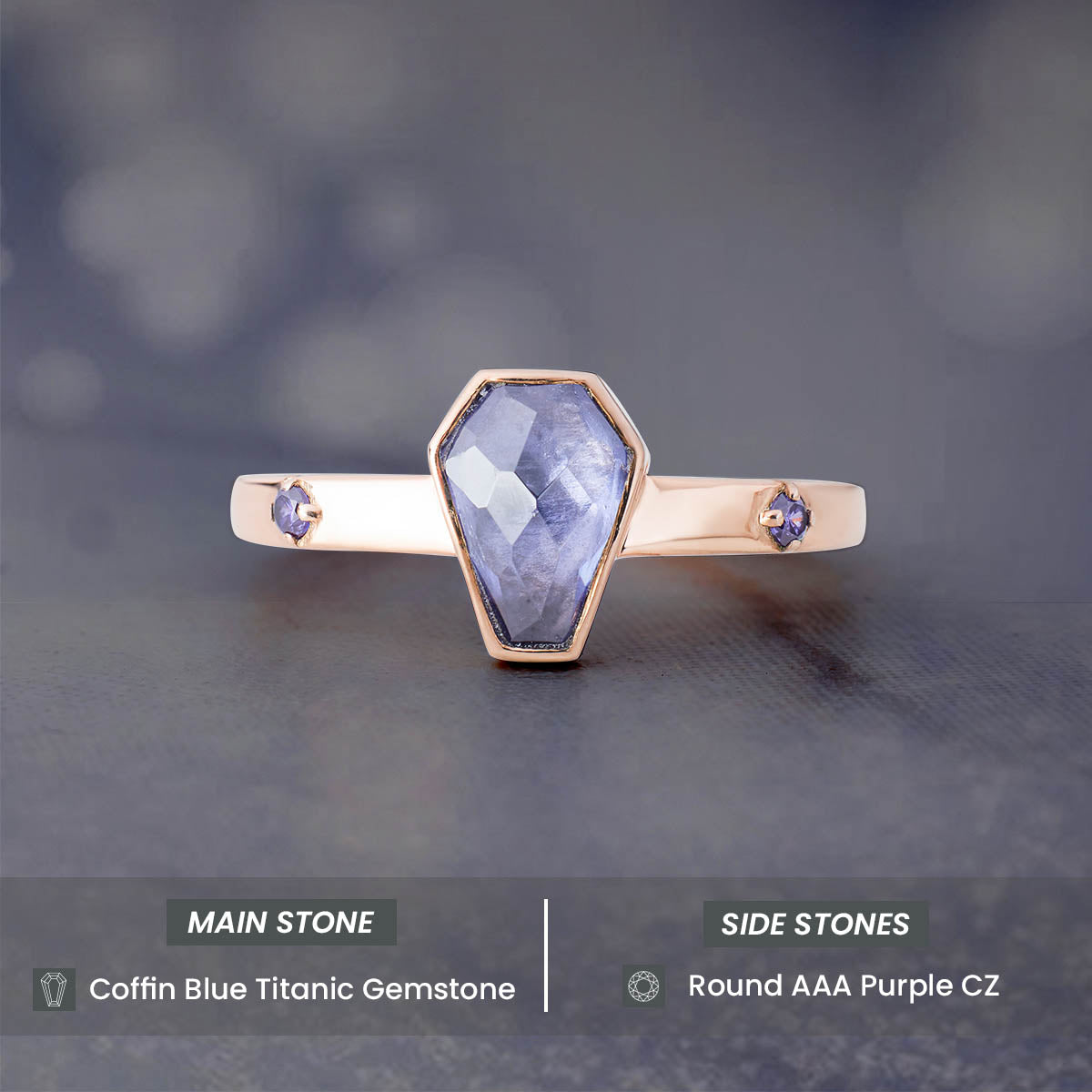Coffin Shaped Engagement Rings Blue Titanic Gemstone Ring