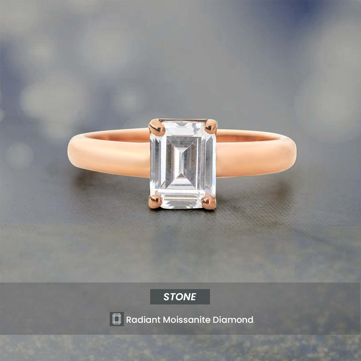 Solitaire Engagement Ring Rose Gold White Gold Radiant Cut Moissanite Diamond