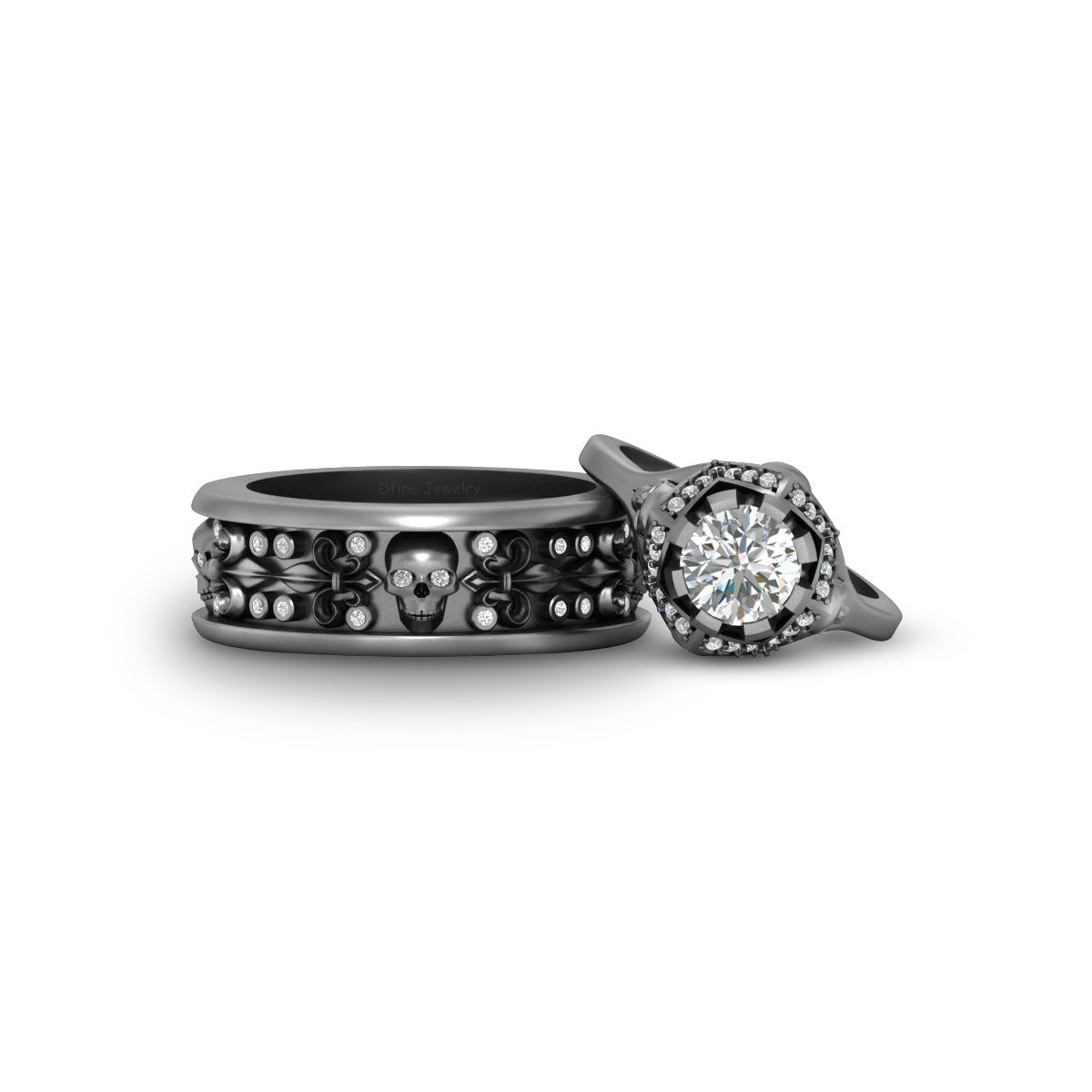 Diamond Matching Skull Couple Rings