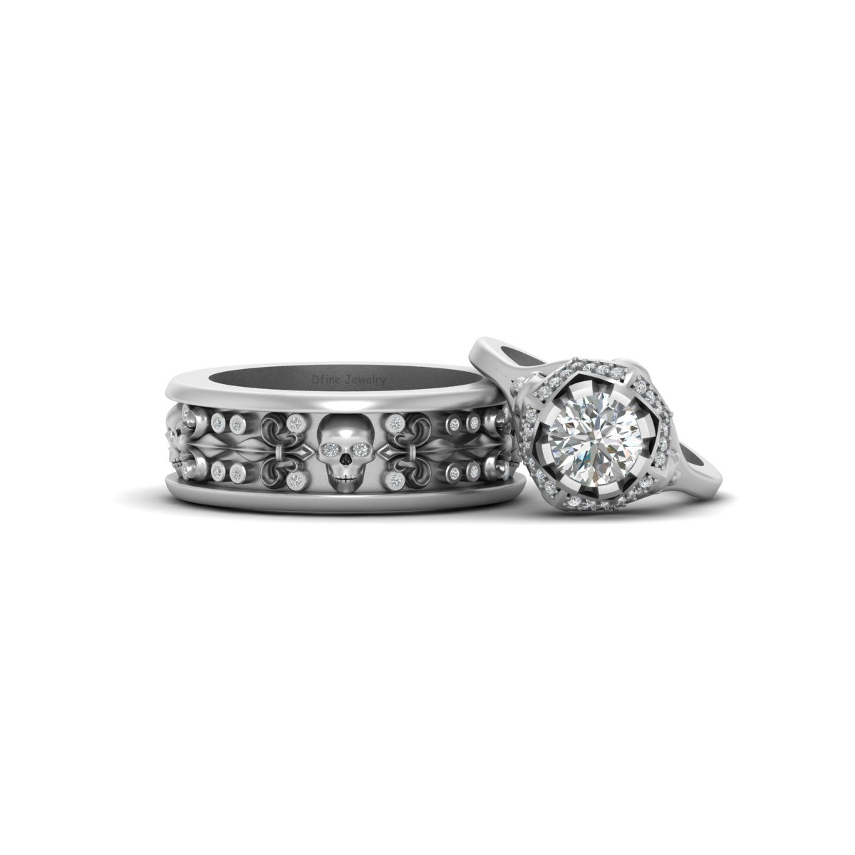 Matching Skull Wedding Ring Set