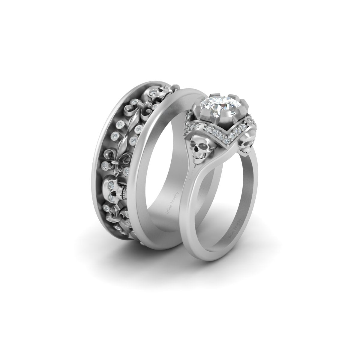 Matching Skull Wedding Ring Set
