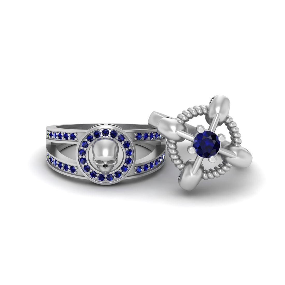 Sapphire Skull Engagement Ring Set