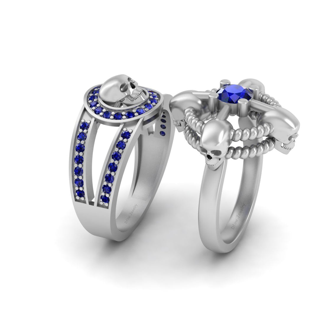 Sapphire Skull Engagement Ring Set