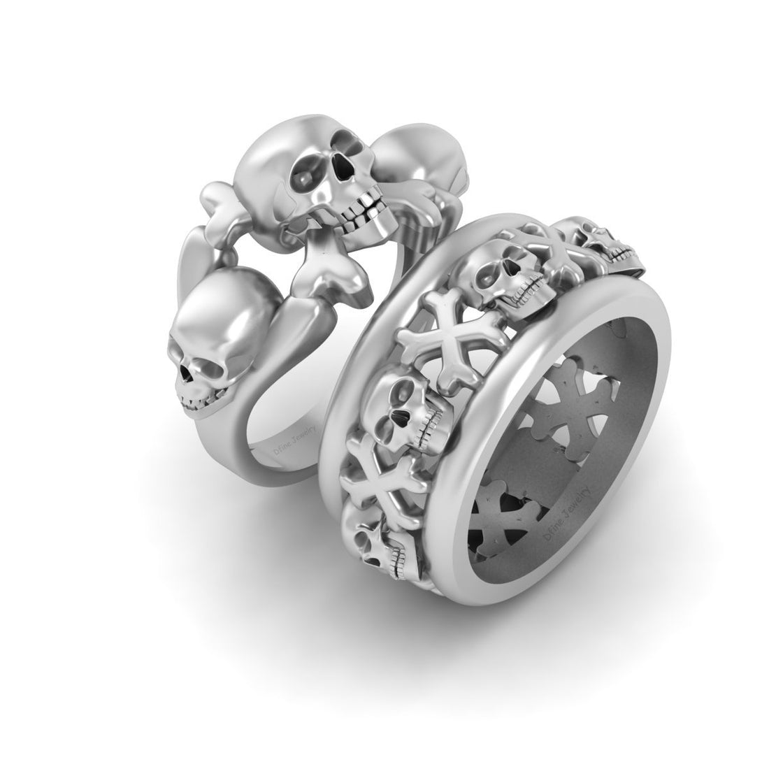 Skull Crossbones Matching Wedding Rings